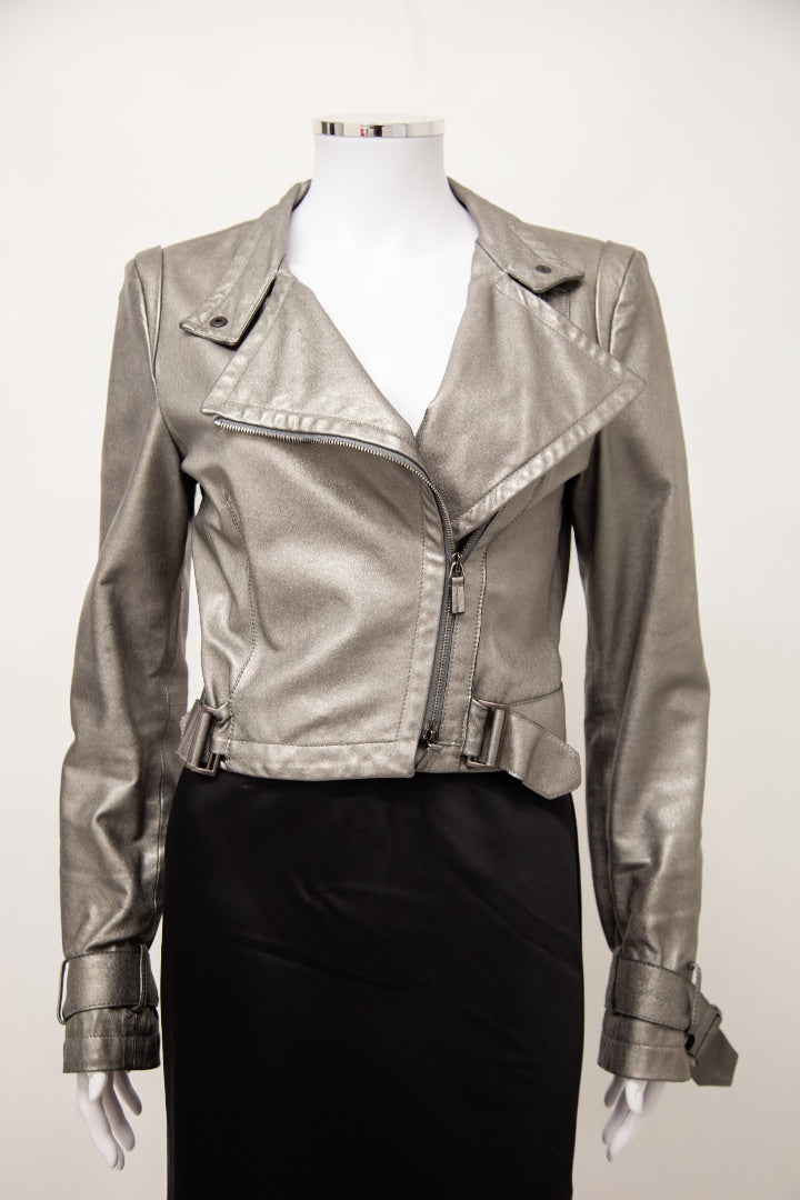 Emporio Armani Leather Biker Jacket Silver S
