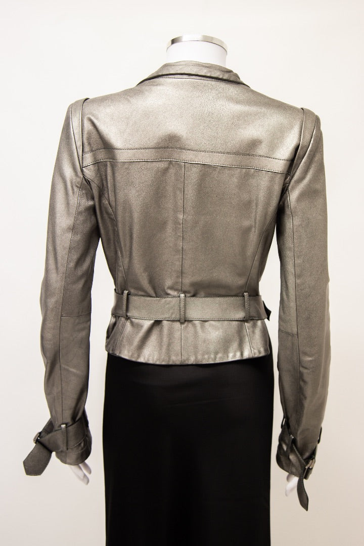 Emporio Armani Leather Biker Jacket Silver S