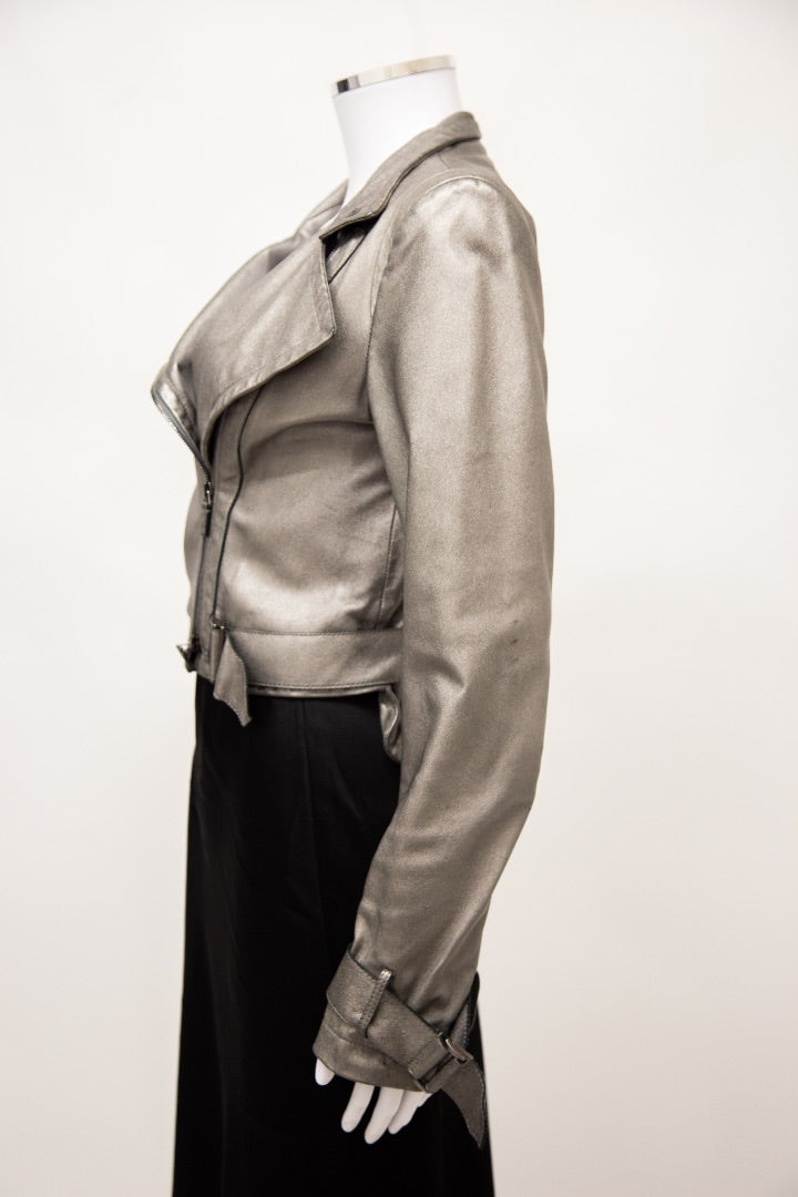 Emporio Armani Leather Biker Jacket Silver S
