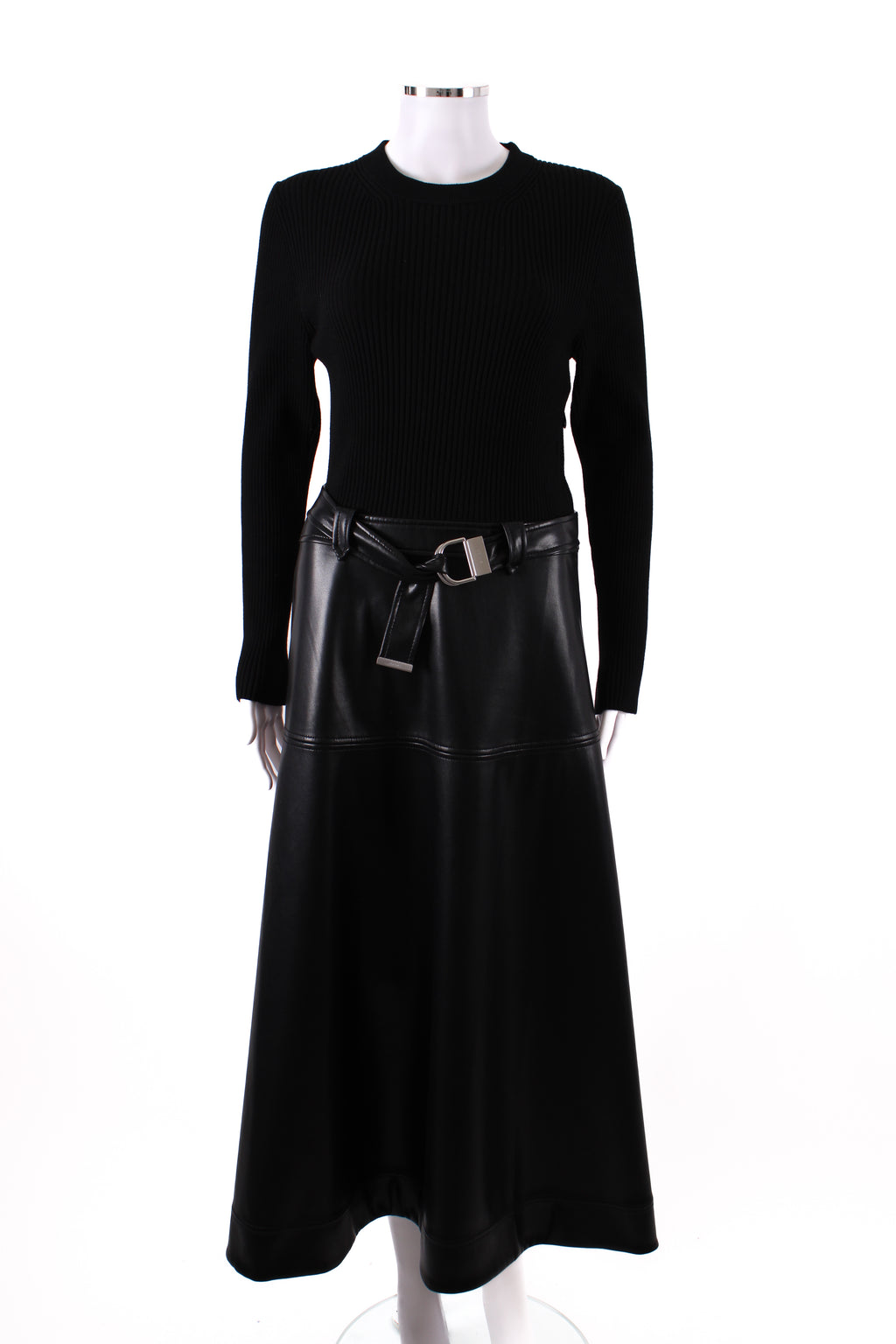 Simkhai L/S Rib Knit Faux Leather Dress Black M
