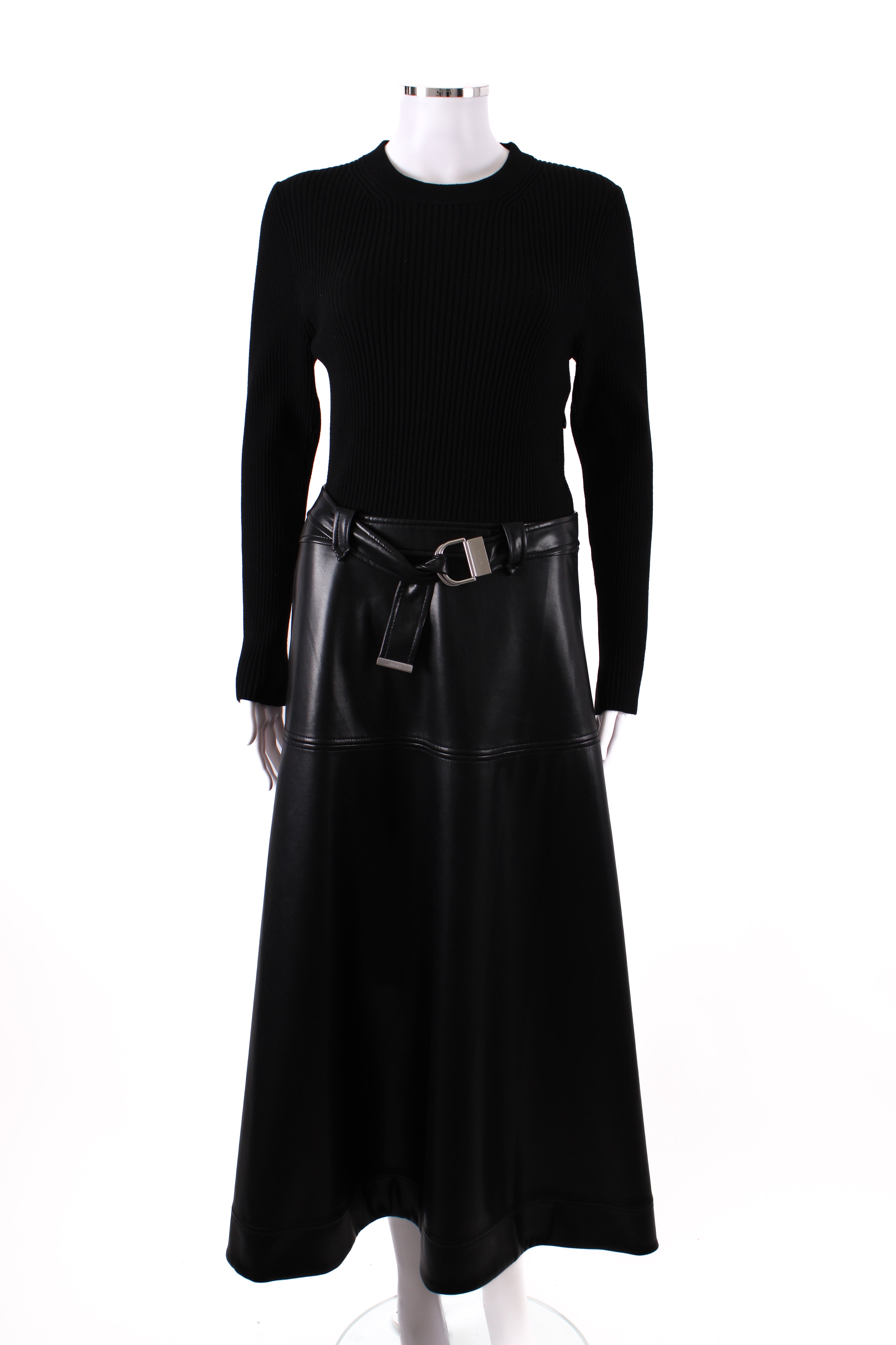Simkhai L/S Rib Knit Faux Leather Dress Black M