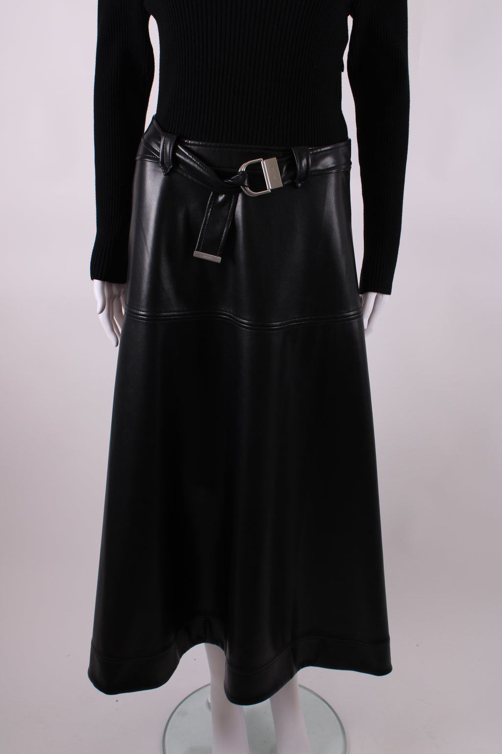 Simkhai L/S Rib Knit Faux Leather Dress Black M