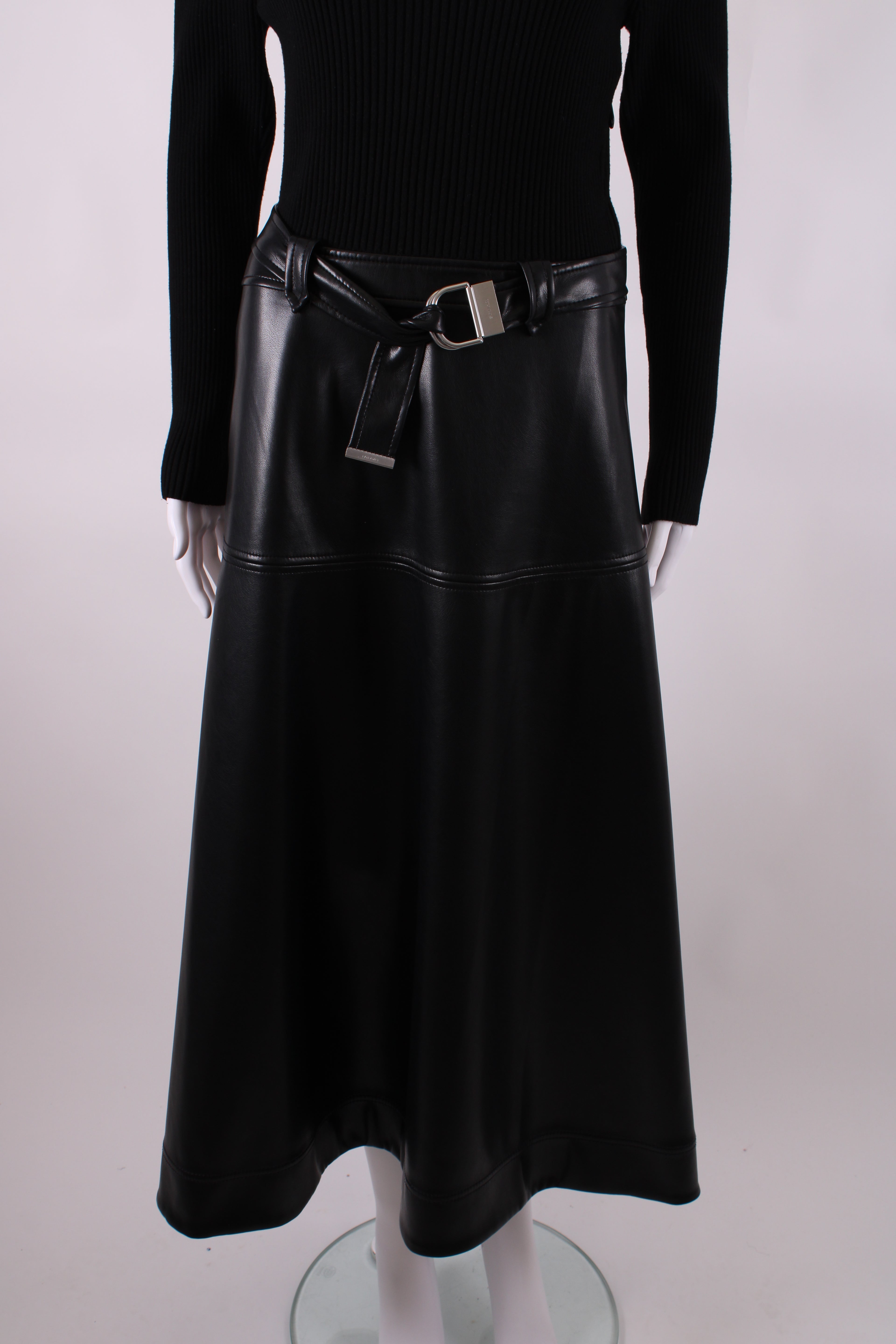 Simkhai L/S Rib Knit Faux Leather Dress Black M