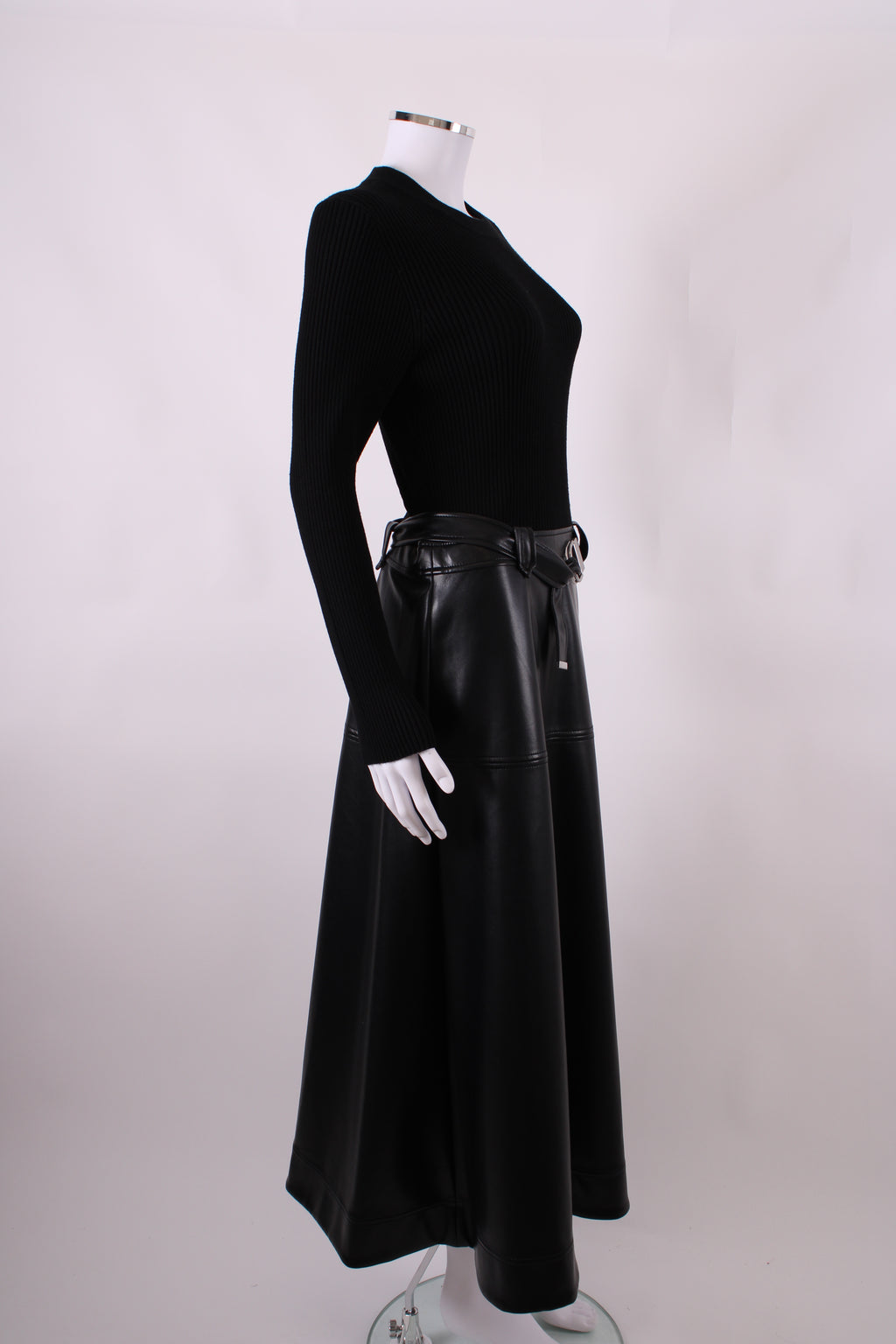 Simkhai L/S Rib Knit Faux Leather Dress Black M