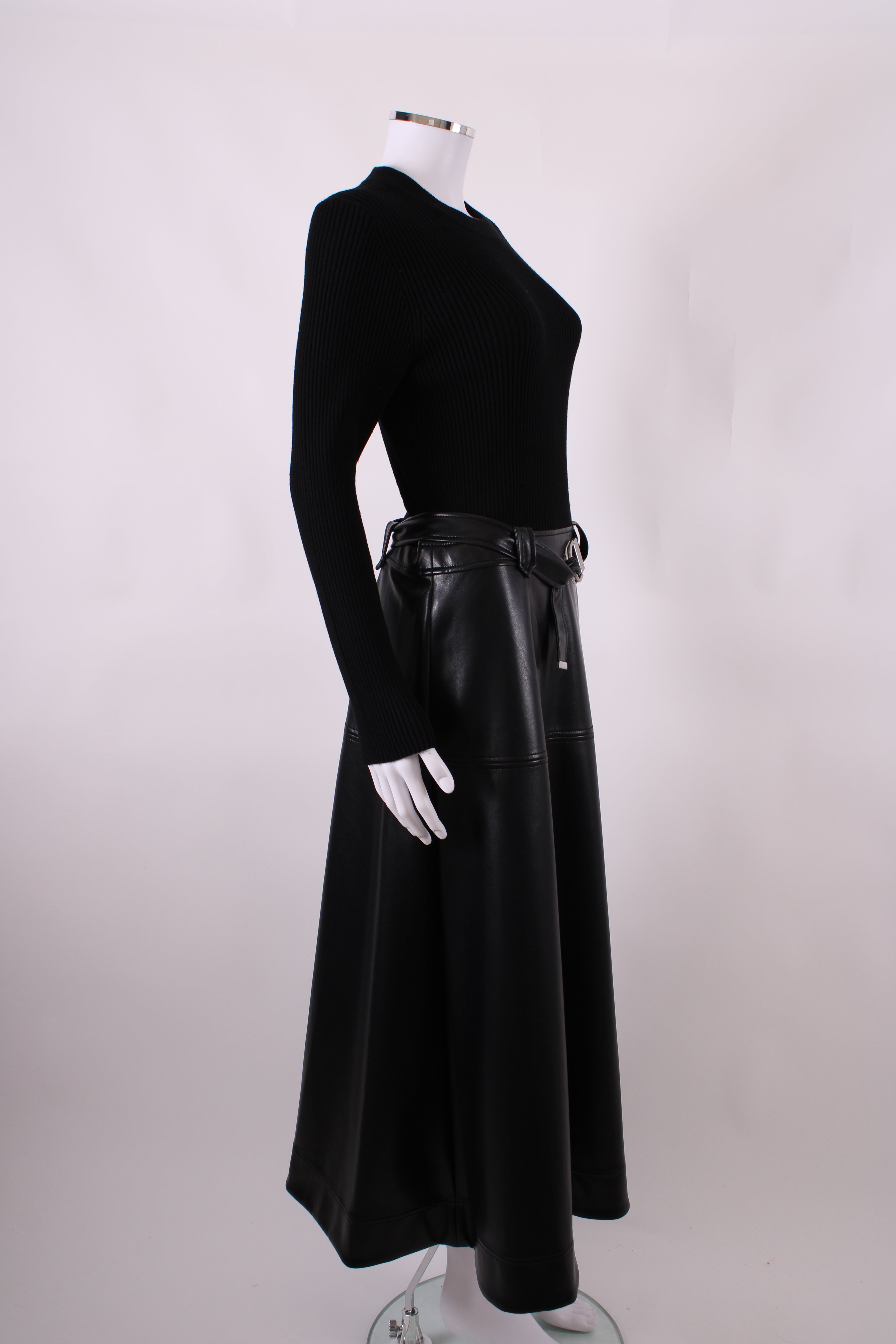 Simkhai L/S Rib Knit Faux Leather Dress Black M