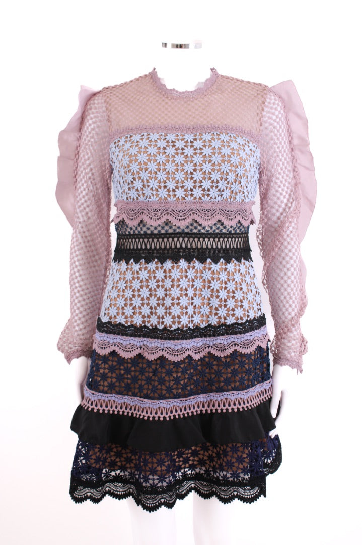 Self Portrait Lace Long Sleeve Dress Lilac 10