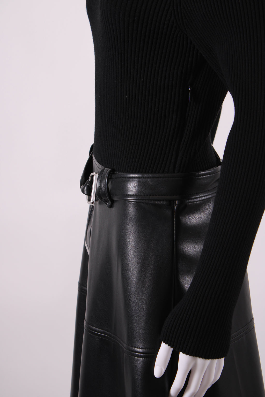 Simkhai L/S Rib Knit Faux Leather Dress Black M