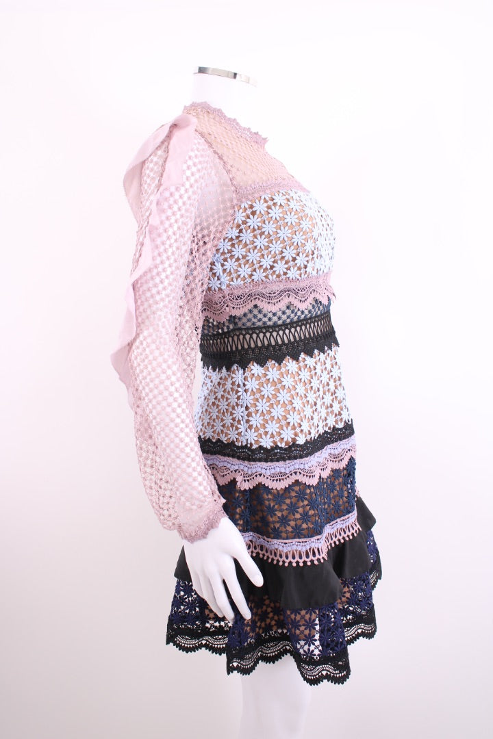 Self Portrait Lace Long Sleeve Dress Lilac 10