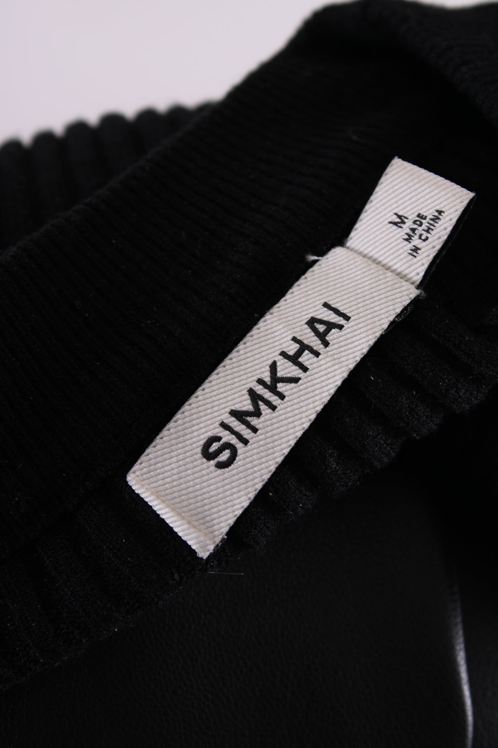Simkhai L/S Rib Knit Faux Leather Dress Black M