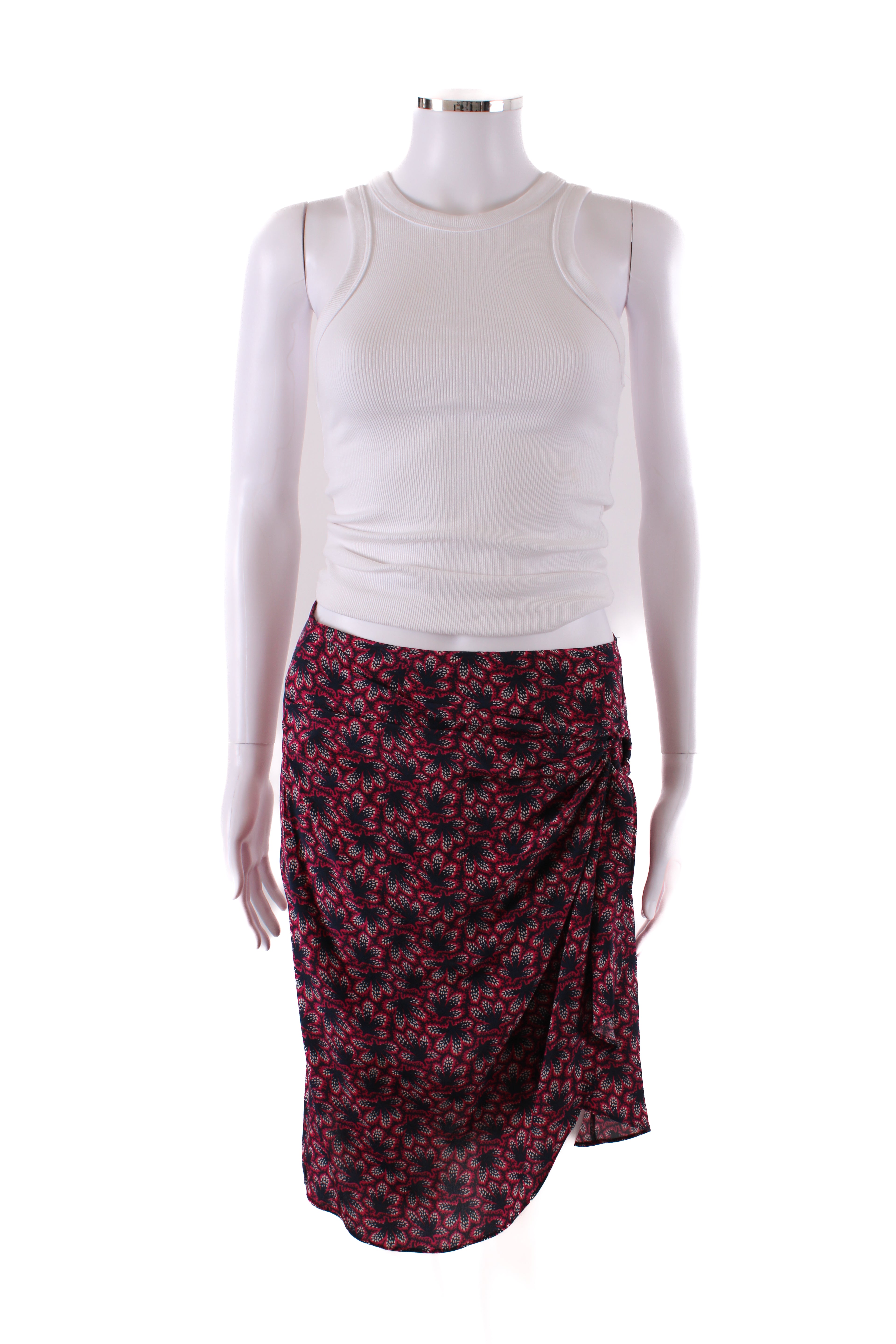 Isabel Marant Leaf Print Skirt Navy/ Raspberry 10