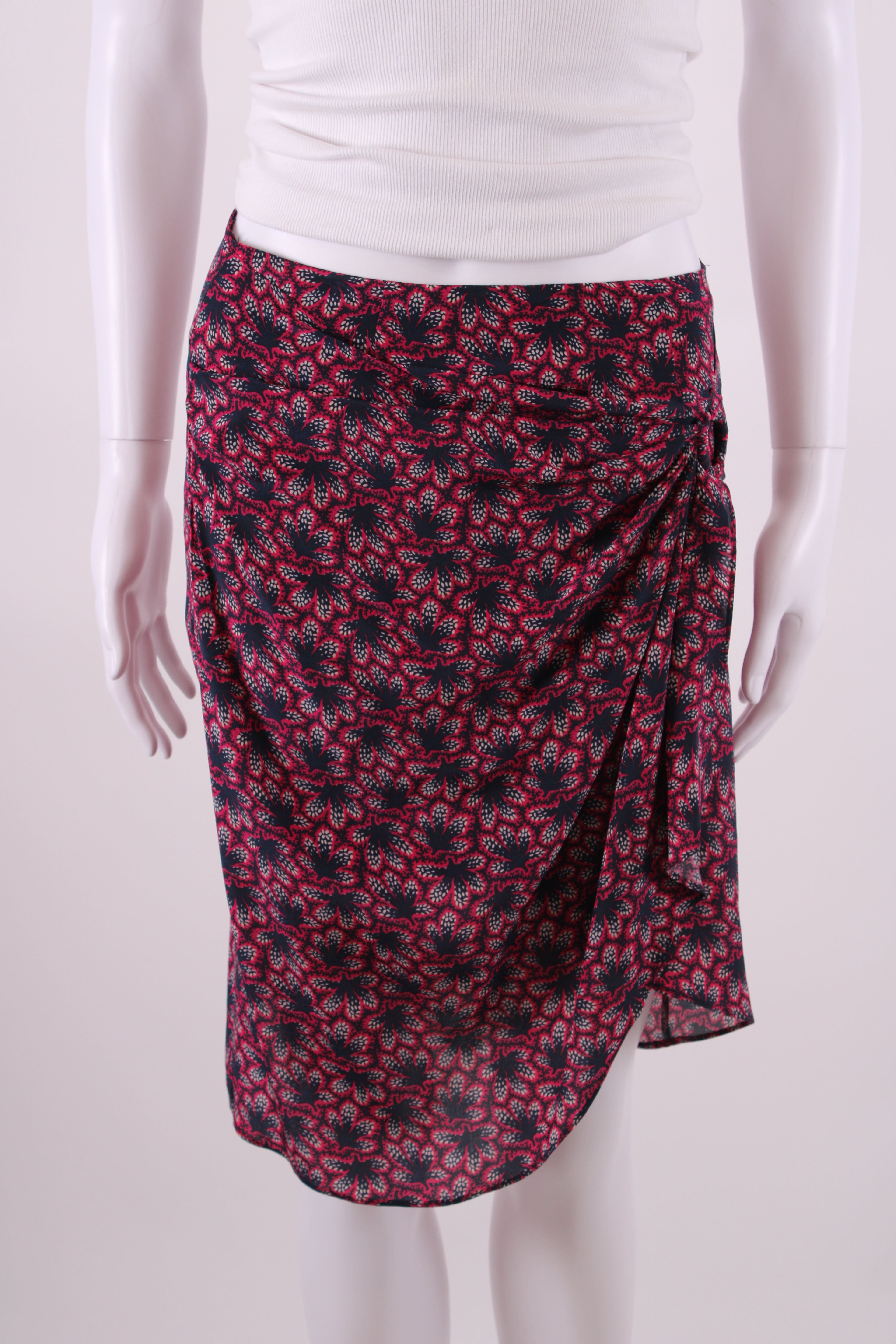 Isabel Marant Leaf Print Skirt Navy/ Raspberry 10