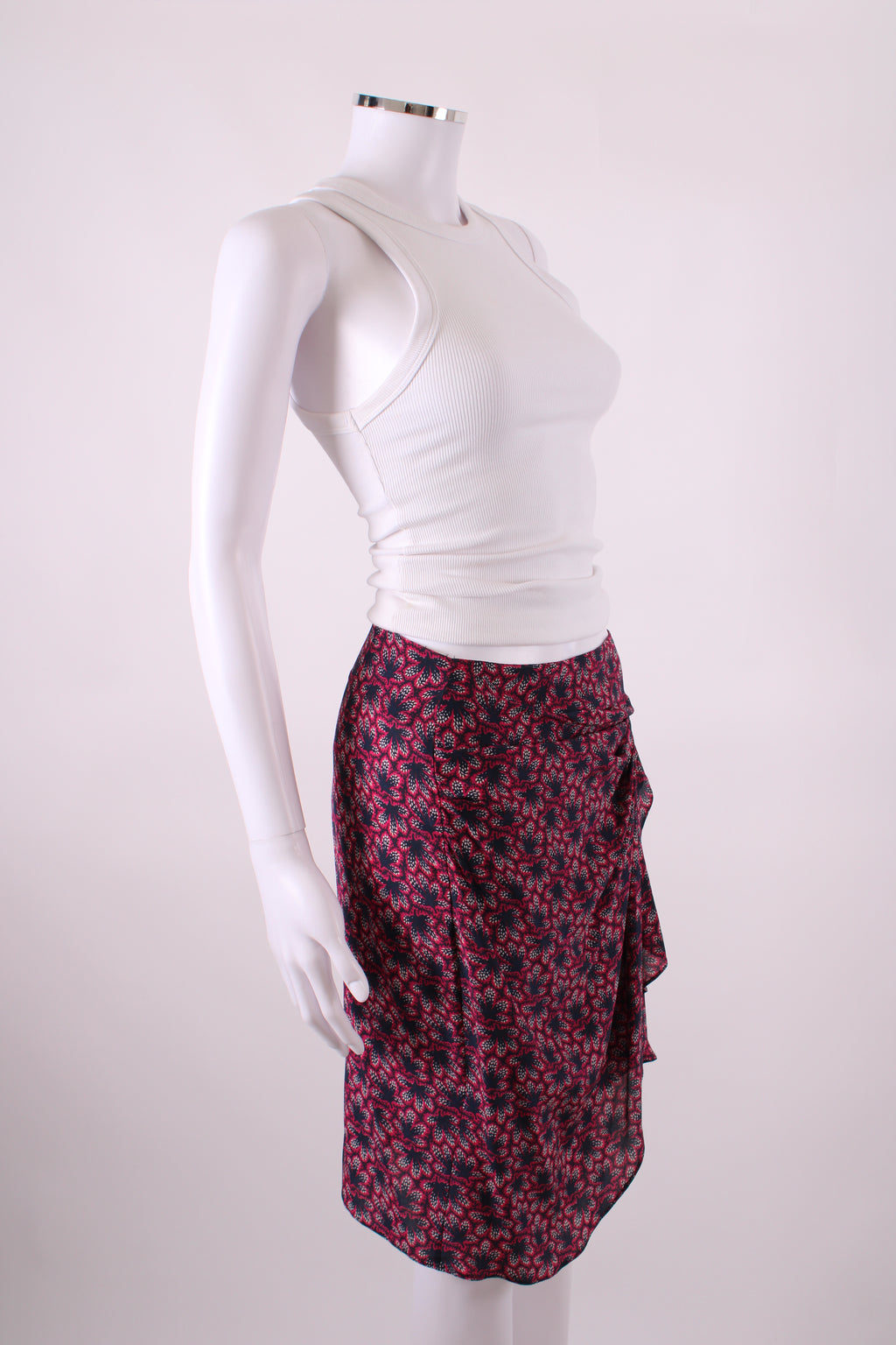 Isabel Marant Leaf Print Skirt Navy/ Raspberry 10