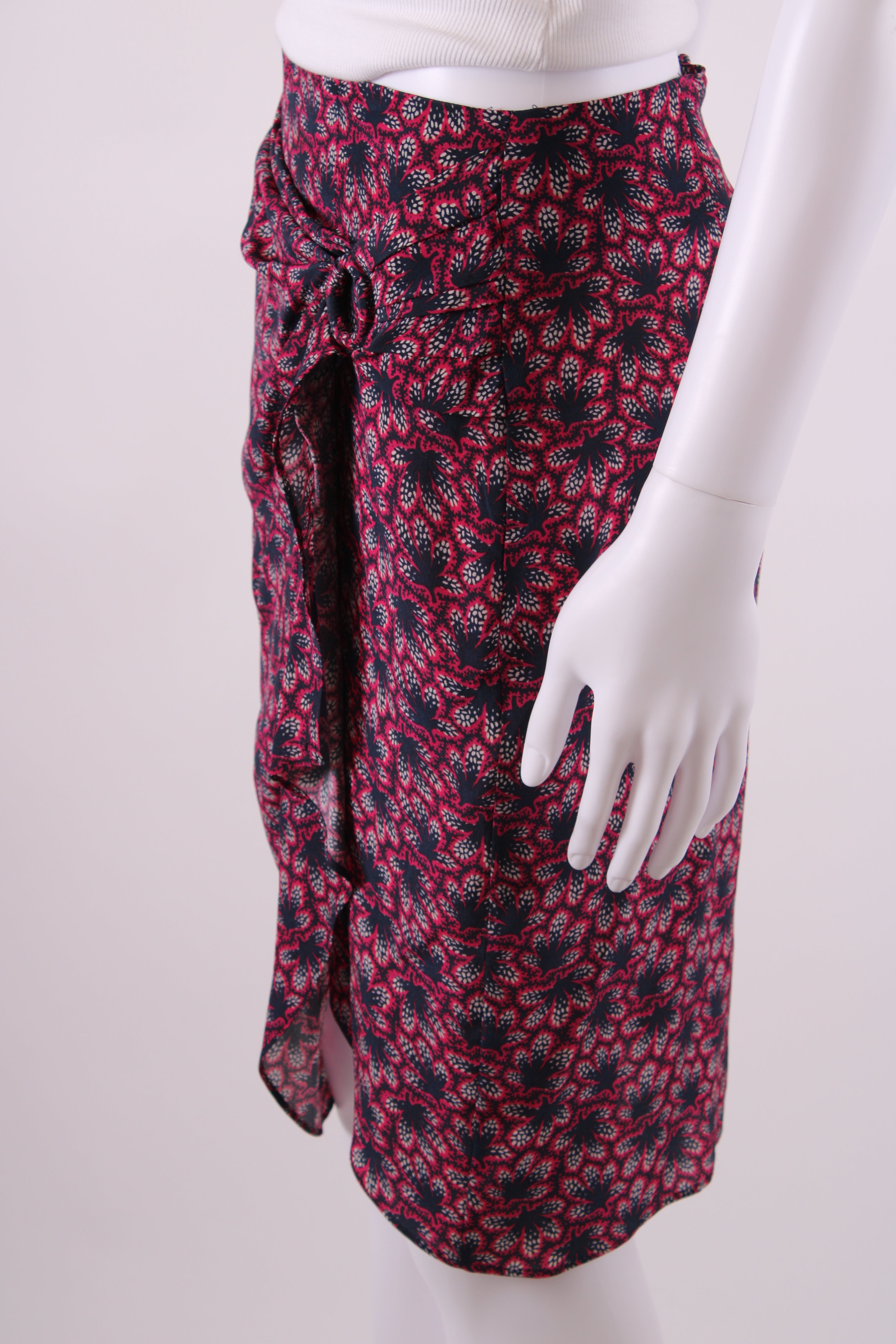 Isabel Marant Leaf Print Skirt Navy/ Raspberry 10