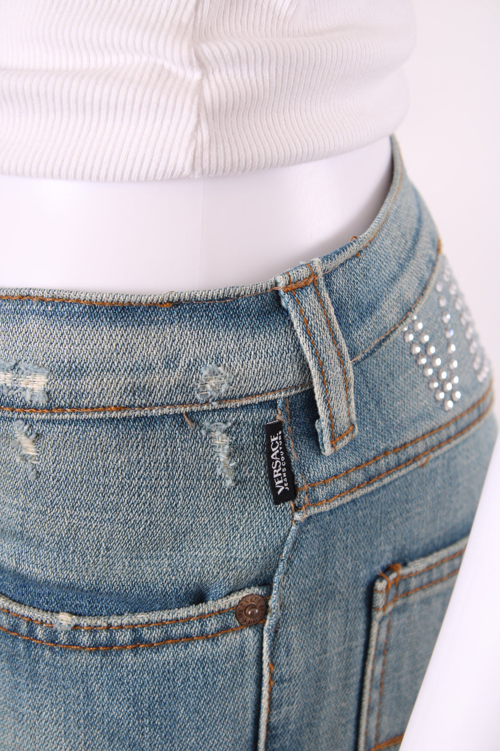 Versace Jeans Couture Vintage Rhinestone Logo Jeans Denim 26W