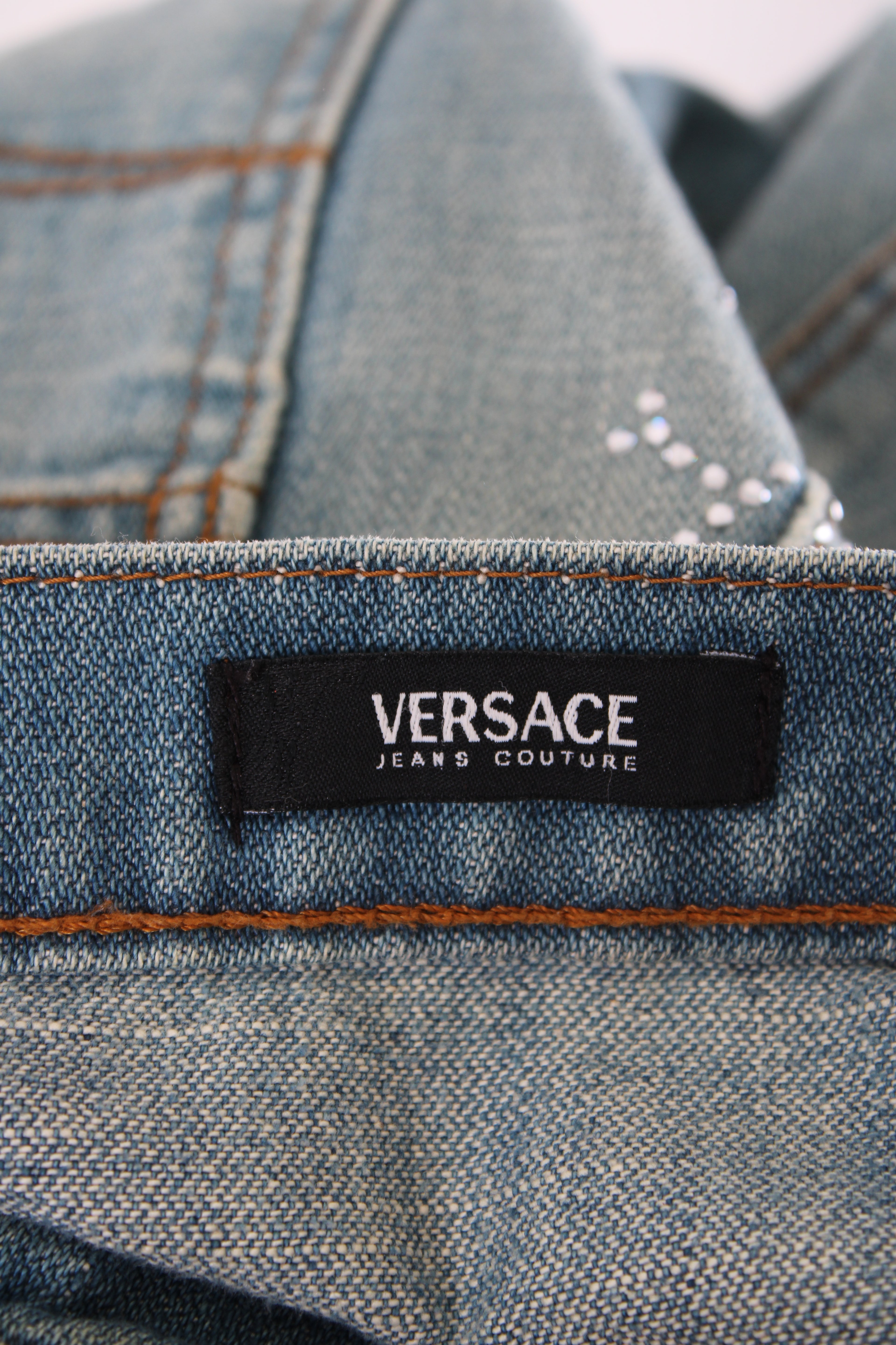 Versace Jeans Couture Vintage Rhinestone Logo Jeans Denim 26W