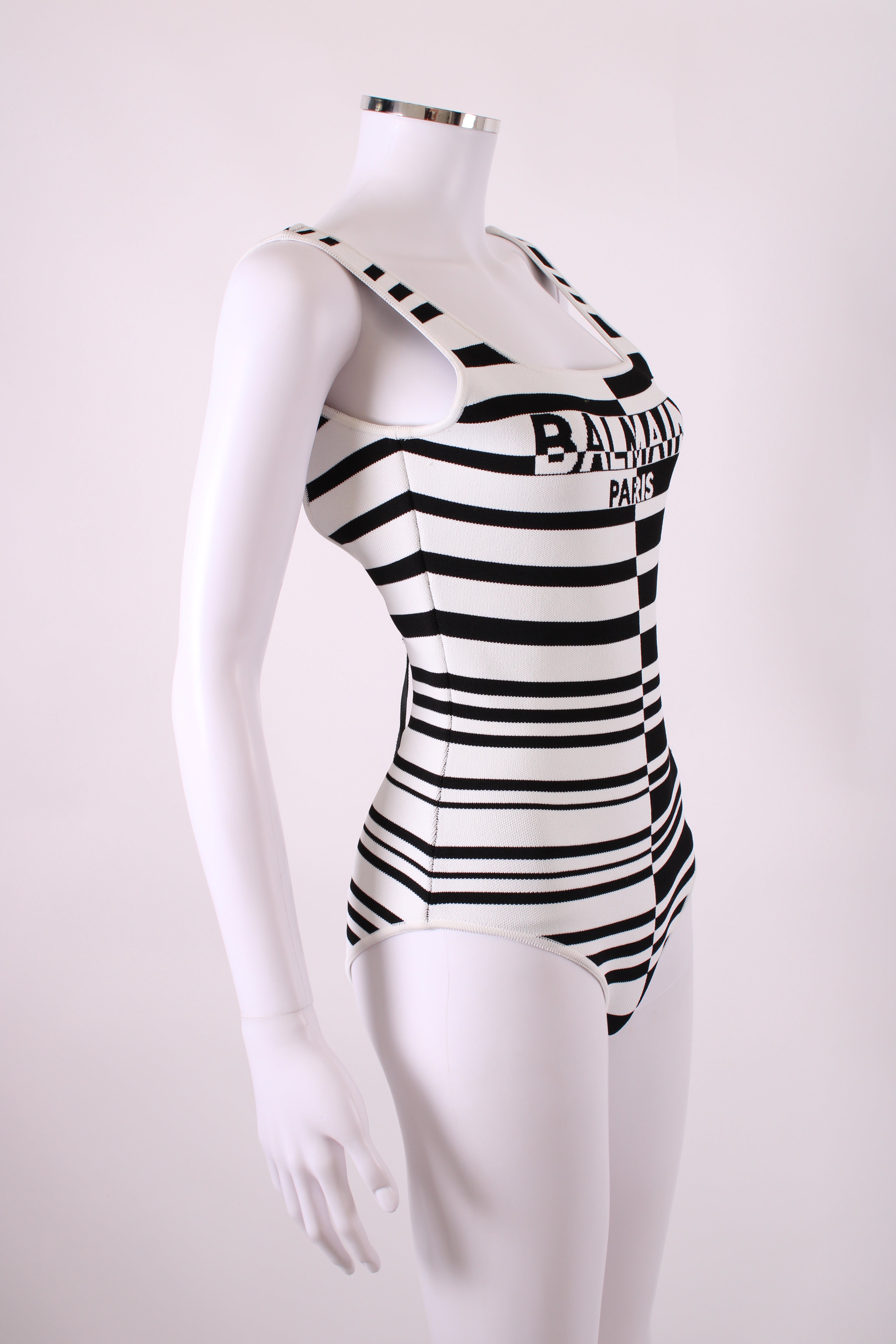 Balmain Stripe Knit Bodysuit Black/White 36
