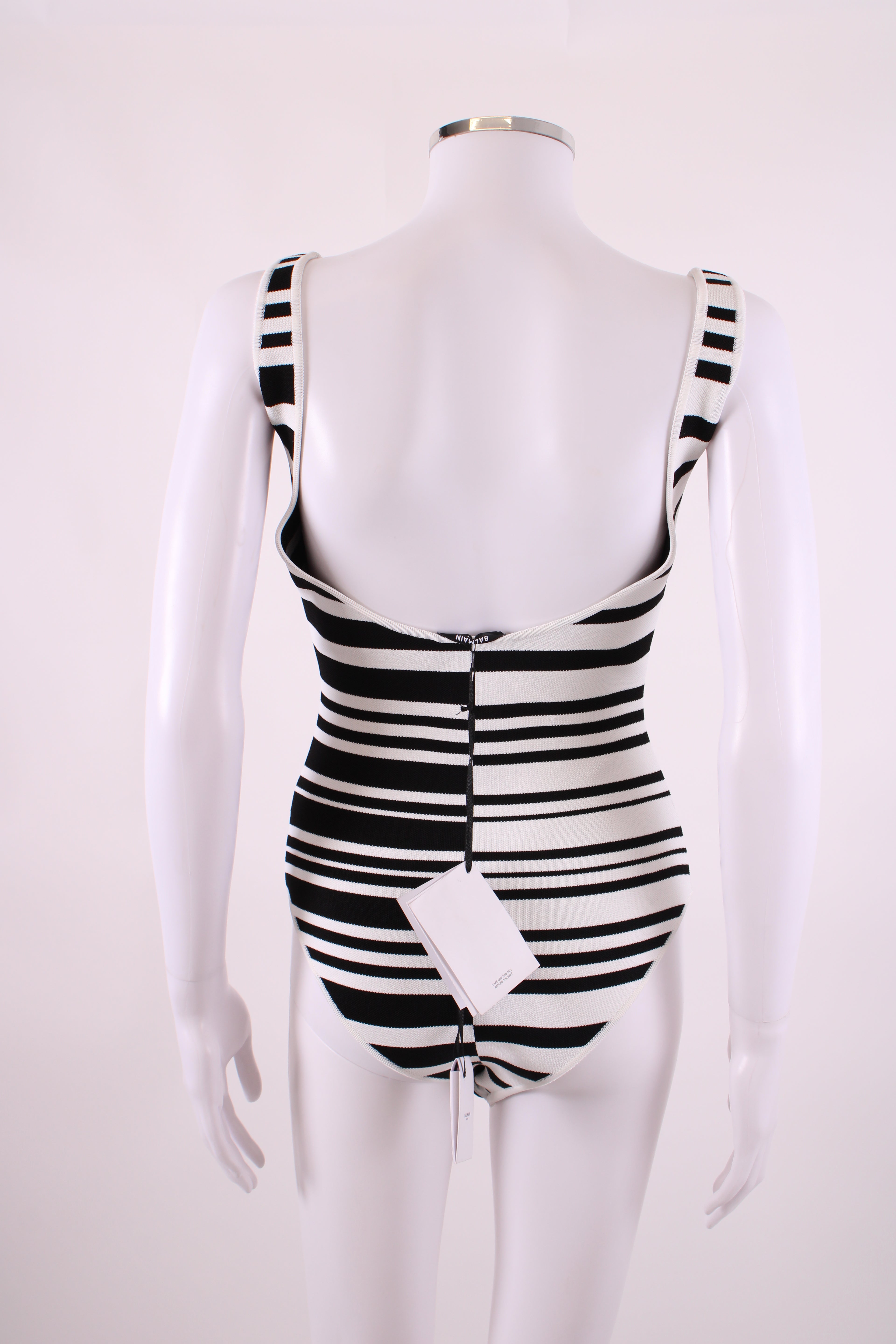 Balmain Stripe Knit Bodysuit Black/White 36