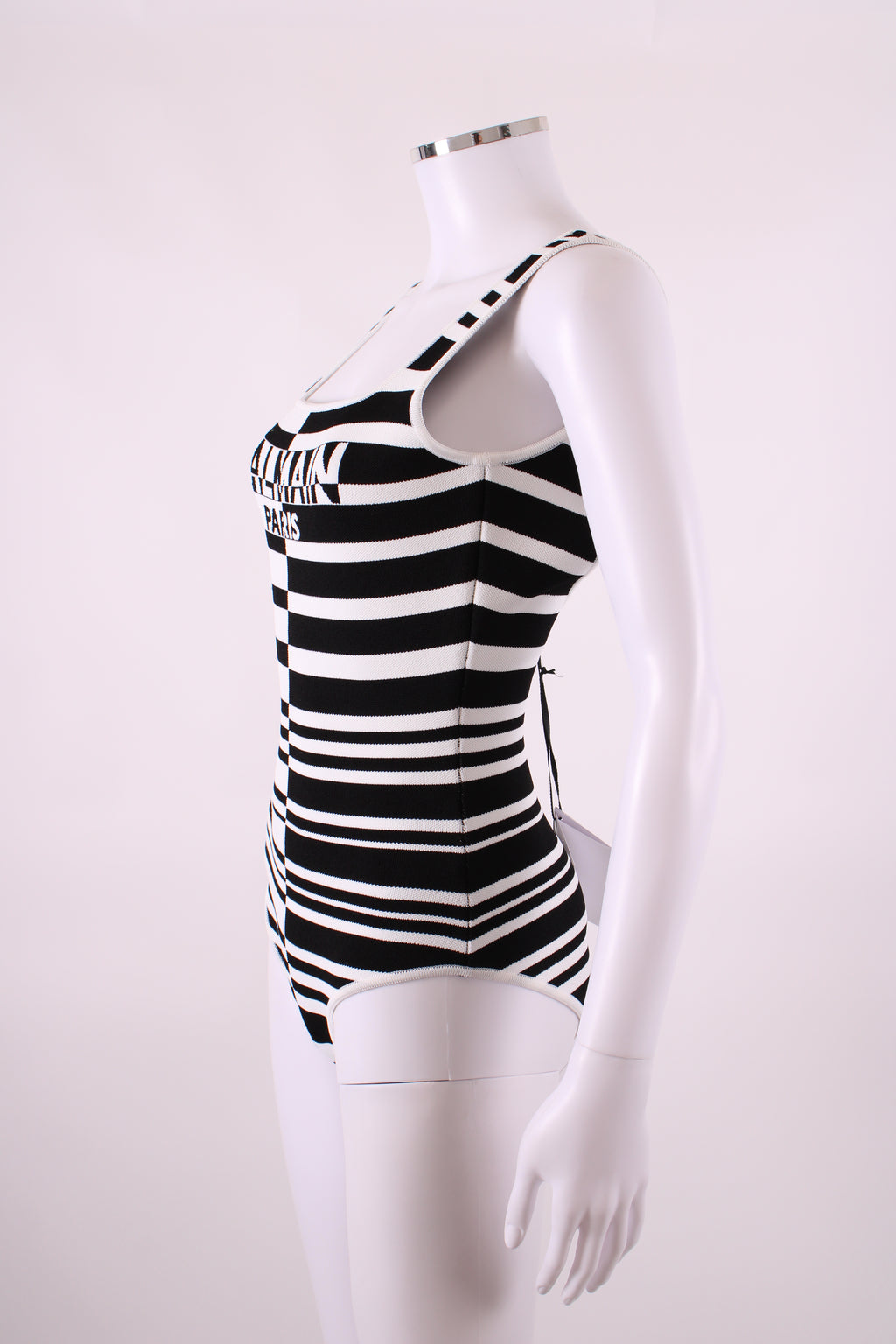 Balmain Stripe Knit Bodysuit Black/White 36