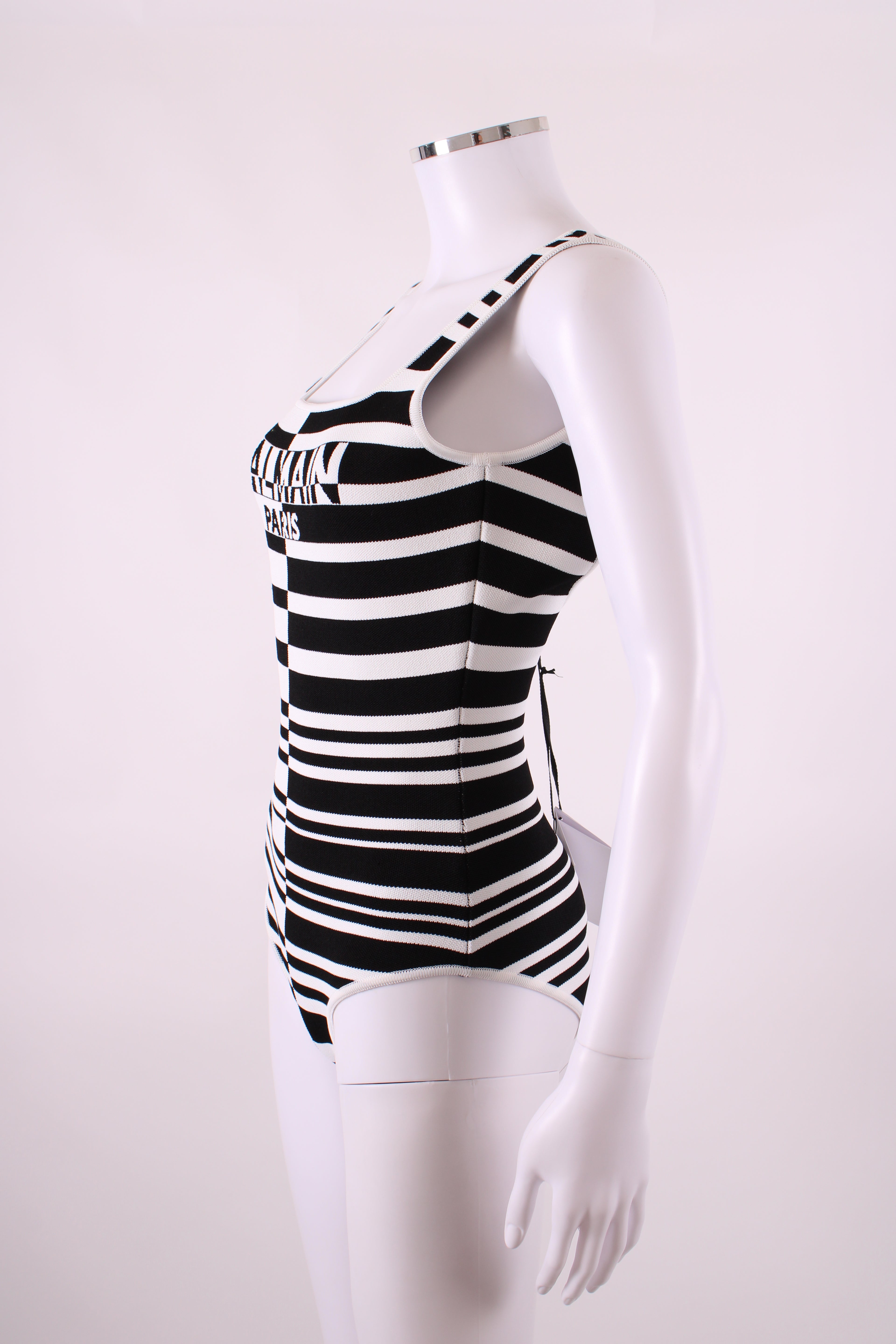 Balmain Stripe Knit Bodysuit Black/White 36