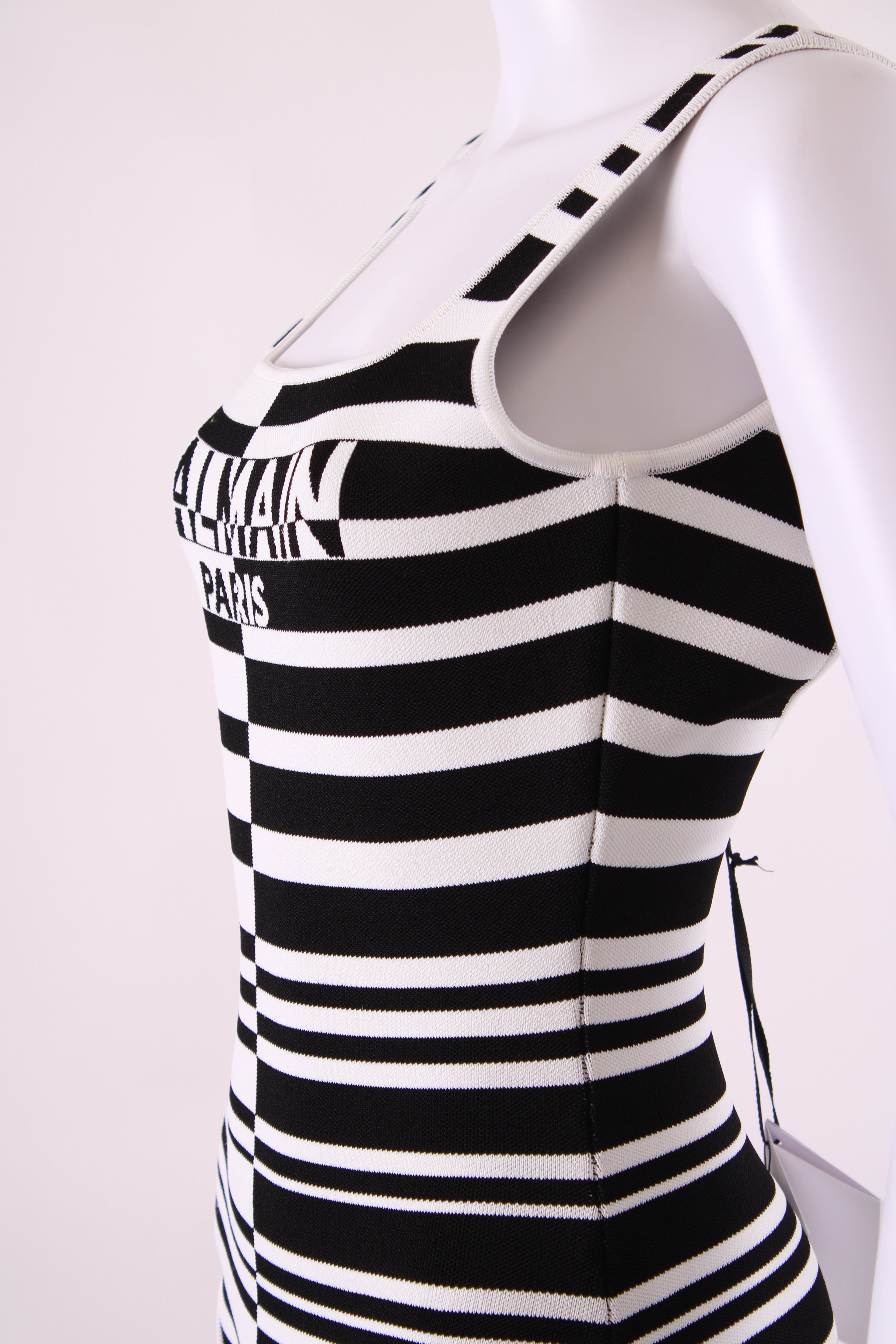 Balmain Stripe Knit Bodysuit Black/White 36