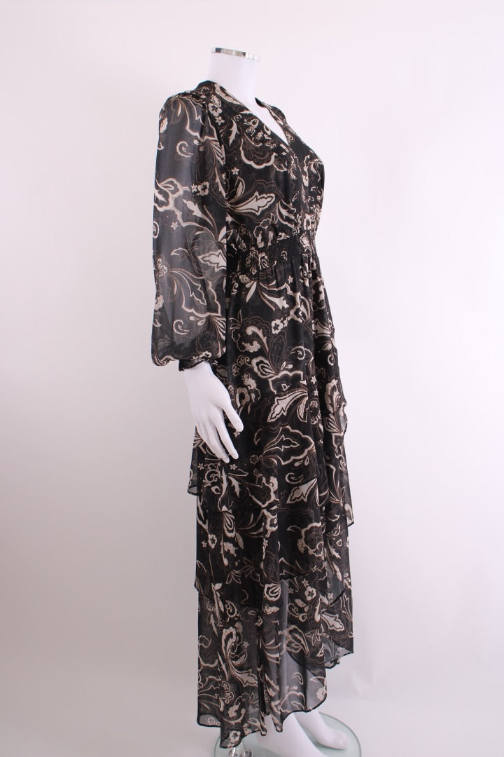 Hale Bob L/S Print V Neck Dress Black/ Cream M