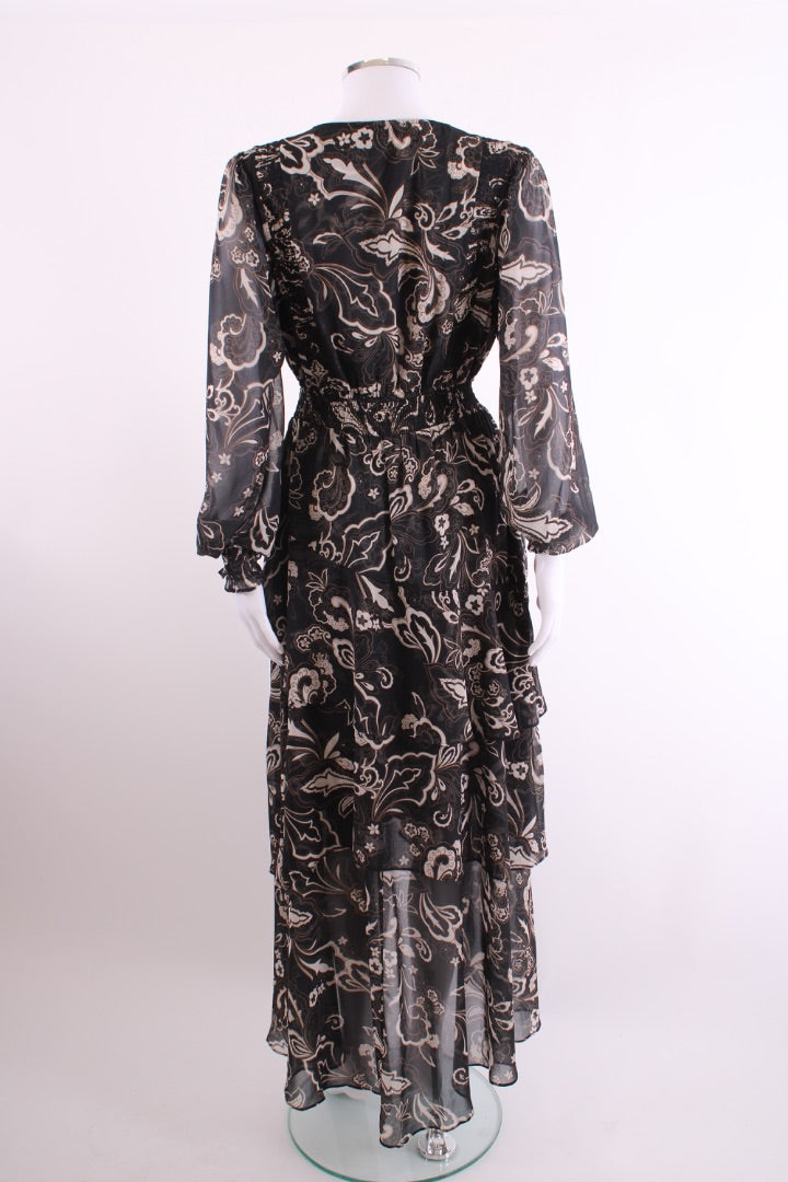 Hale Bob L/S Print V Neck Dress Black/ Cream M