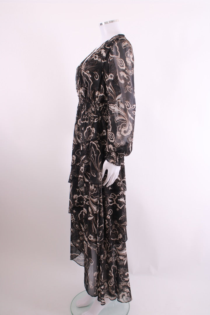 Hale Bob L/S Print V Neck Dress Black/ Cream M