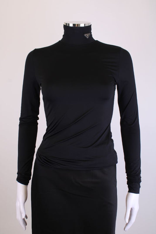 Prada L/S High Neck Top Black XS
