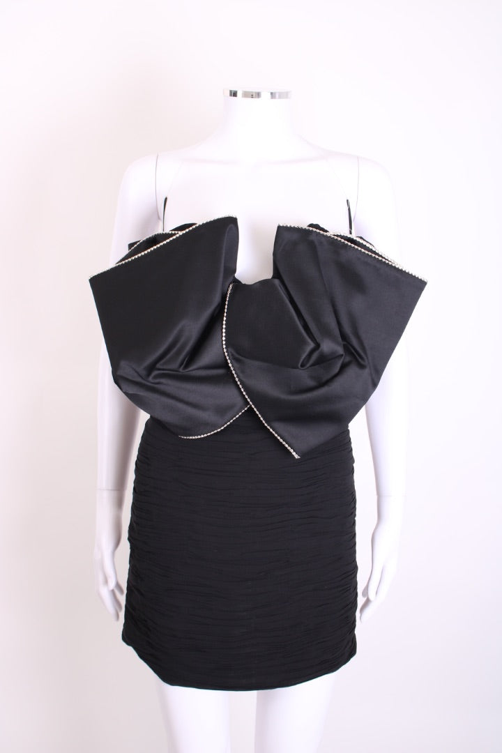 Magda Butrym Rhinestone Bow Ruched Dress Black
