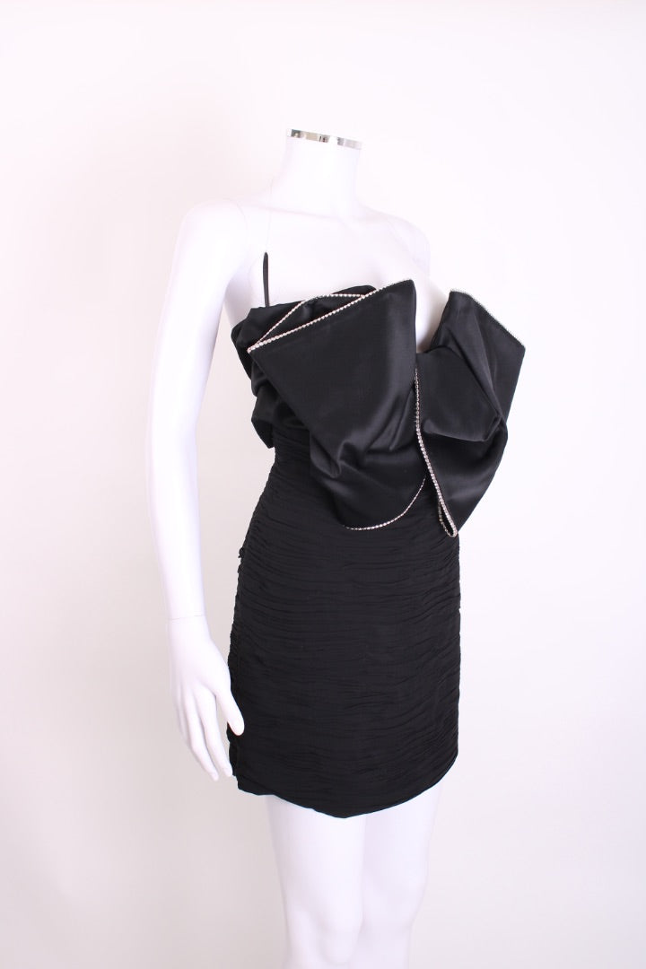 Magda Butrym Rhinestone Bow Ruched Dress Black