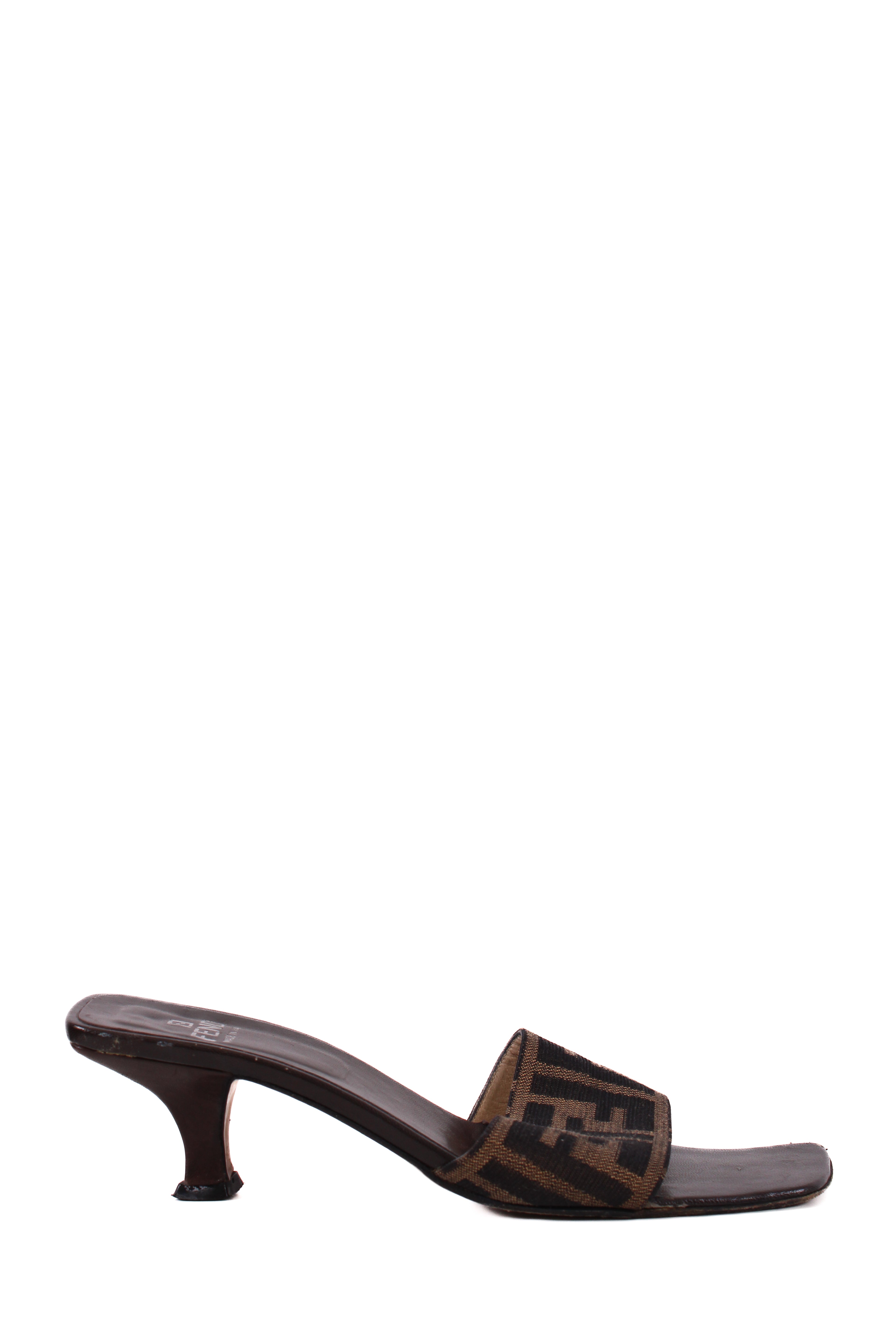 Fendi Zucca Print Logo Mule Heels Brown 36.5