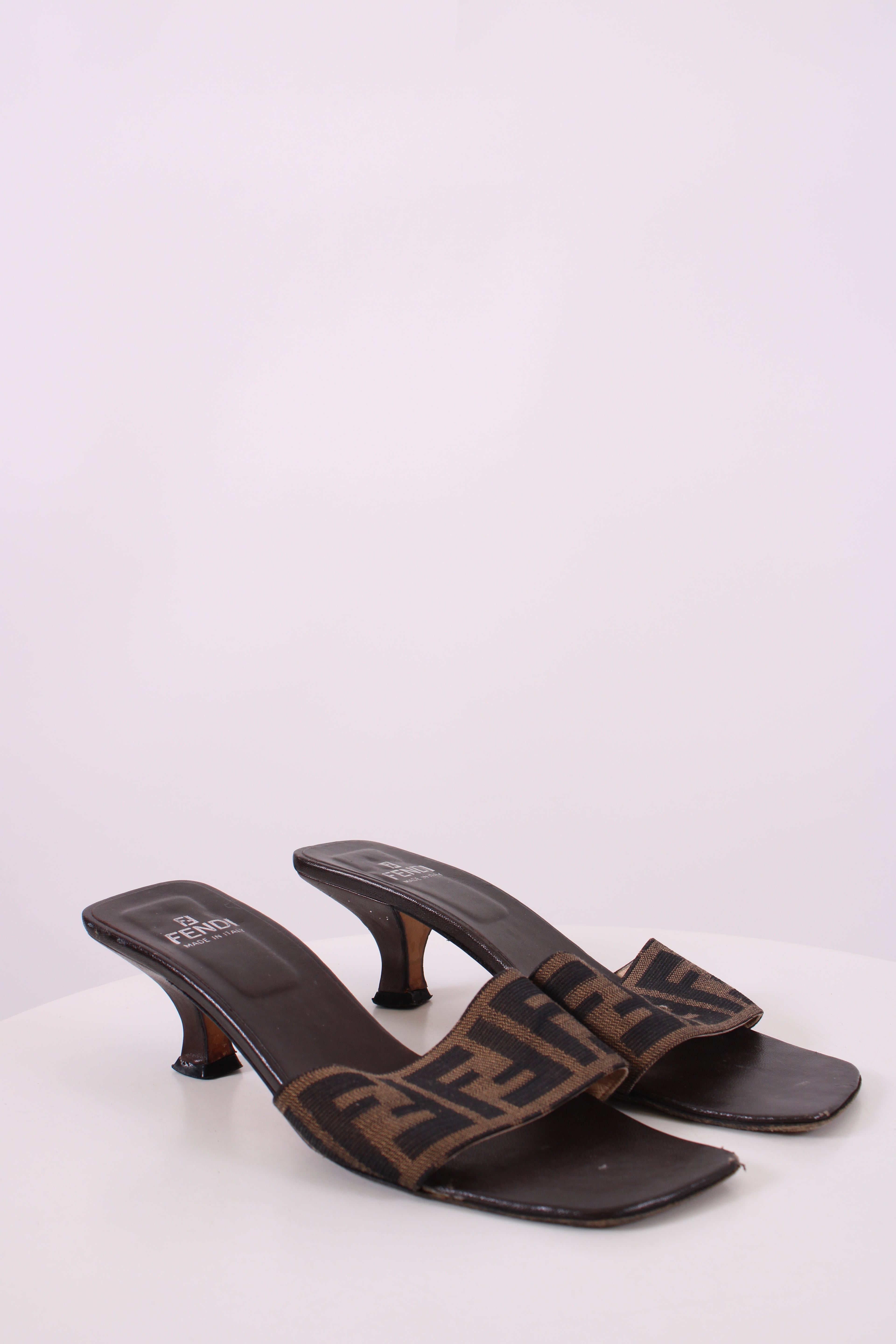 Fendi Zucca Print Logo Mule Heels Brown 36.5