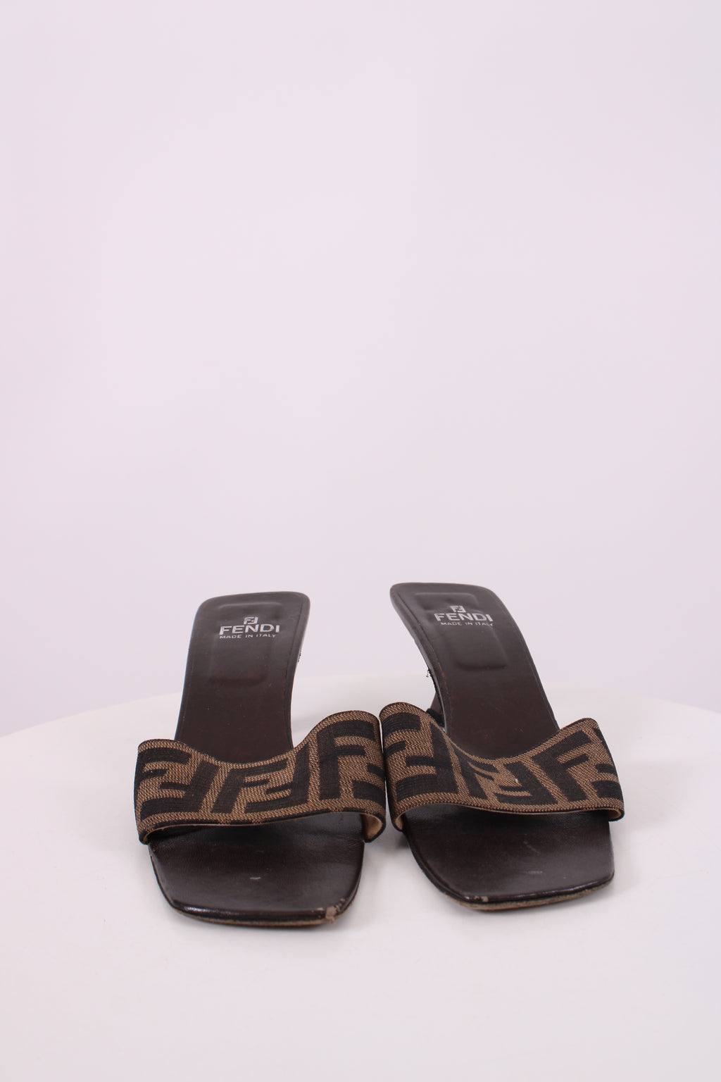 Fendi Zucca Print Logo Mule Heels Brown 36.5