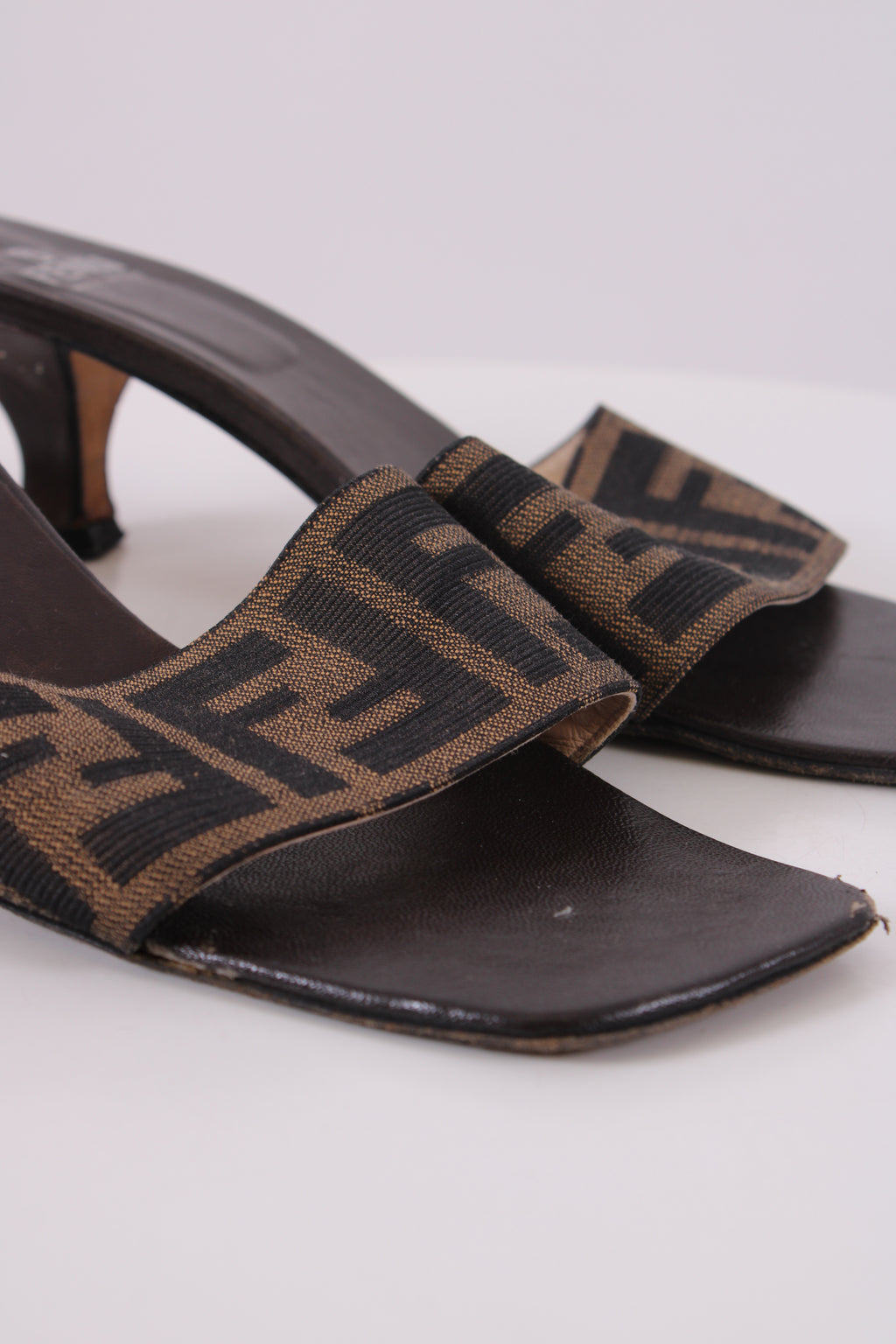 Fendi Zucca Print Logo Mule Heels Brown 36.5