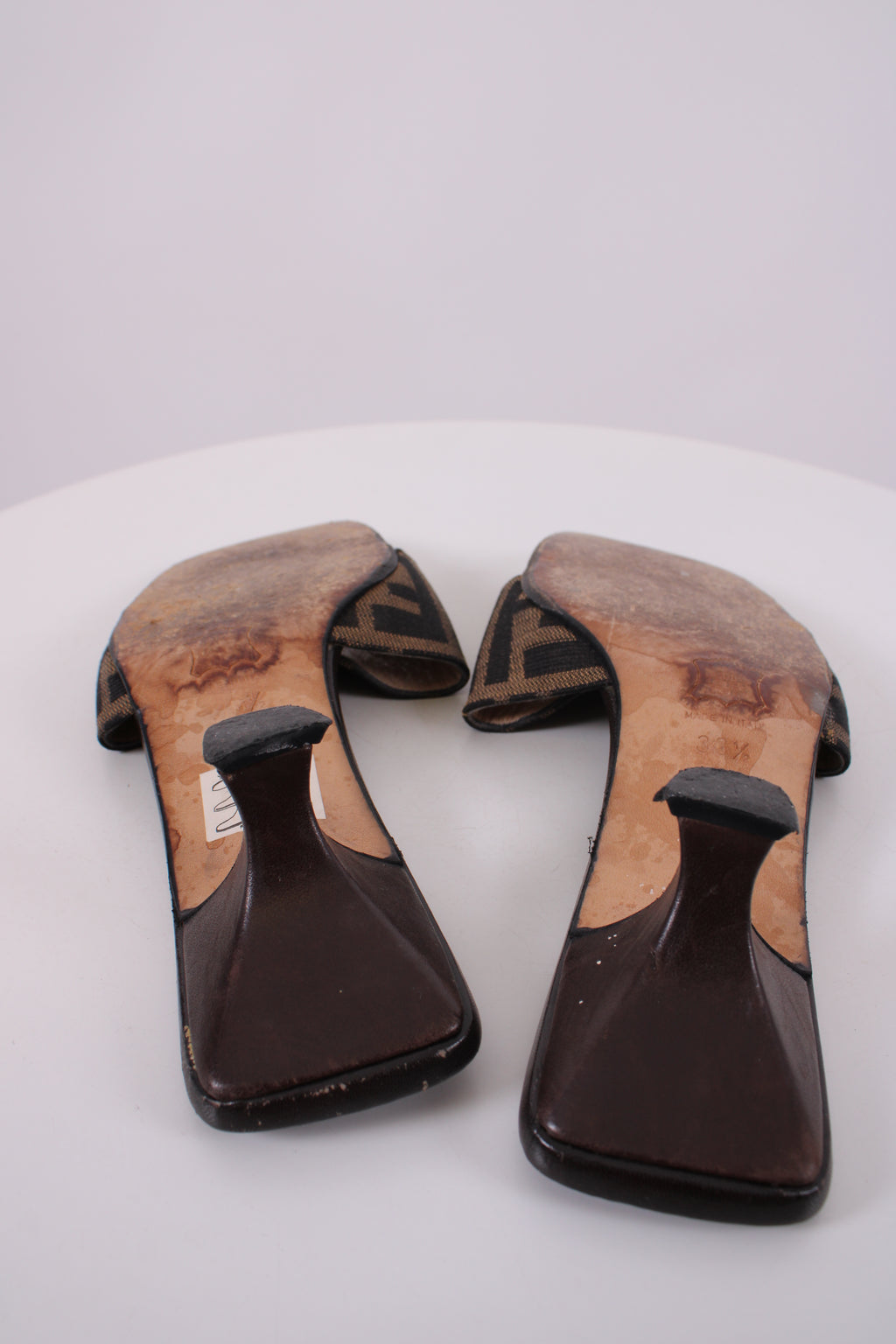 Fendi Zucca Print Logo Mule Heels Brown 36.5