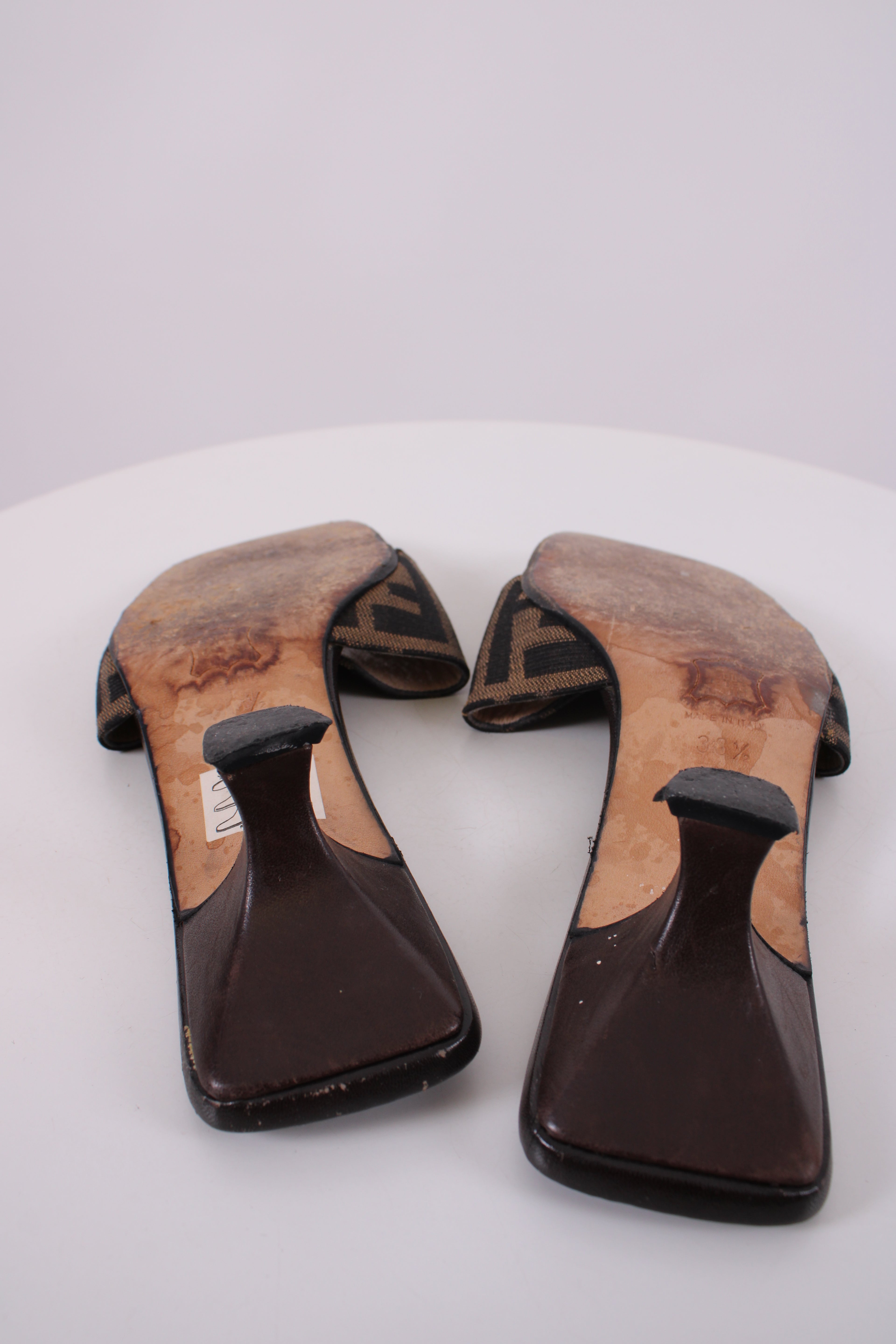 Fendi Zucca Print Logo Mule Heels Brown 36.5