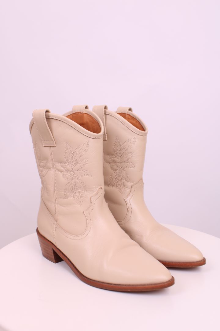 Sezane Ankle Cowboy Boots Cream 37