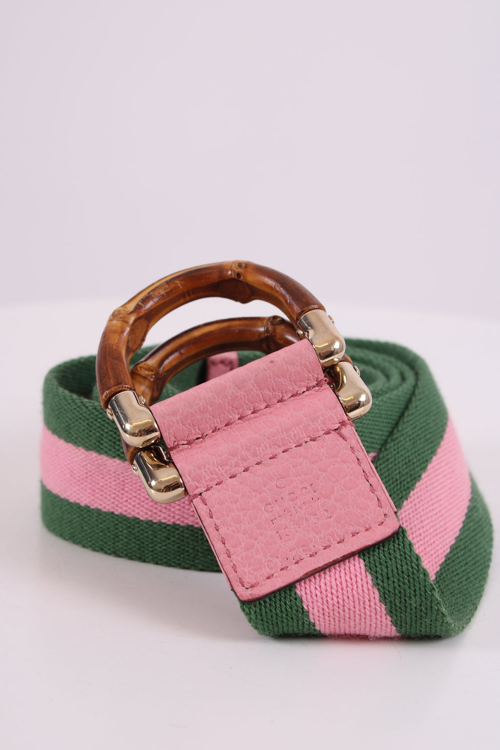 Gucci Stripe Bamboo Buckle Belt Green/ Pink 80.32