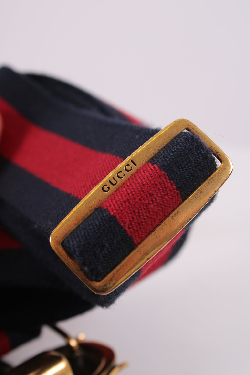 Gucci Embellished Bee Belt Navy/ Red 90