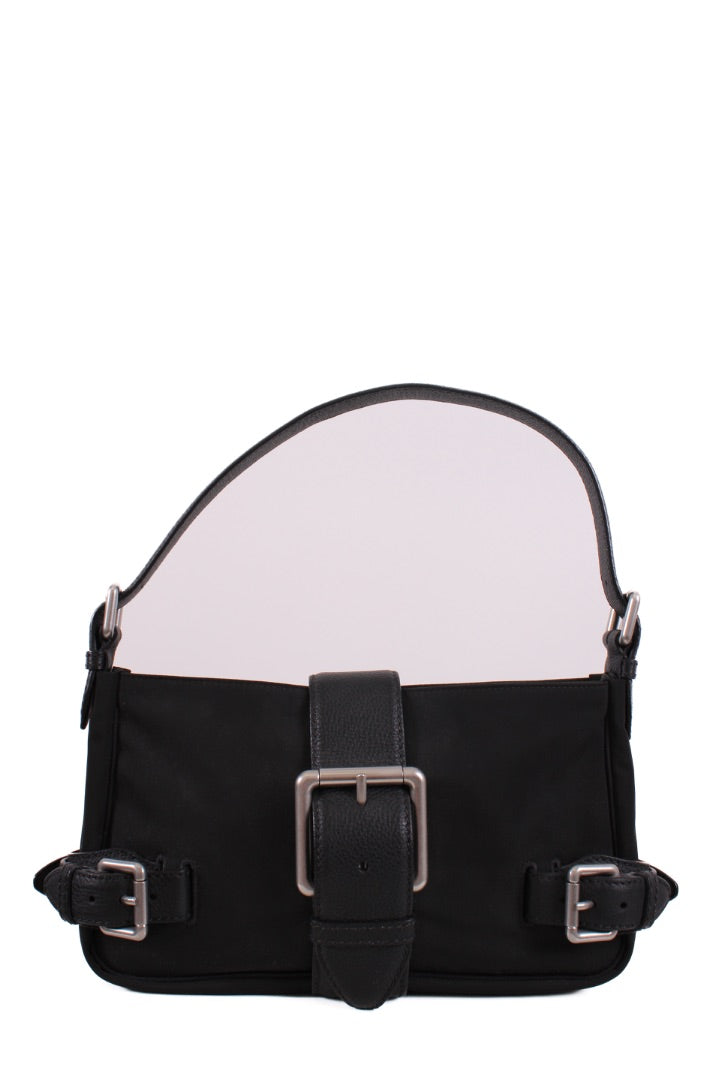 Bottega Veneta Nylon Leather Shoulder Bag Black