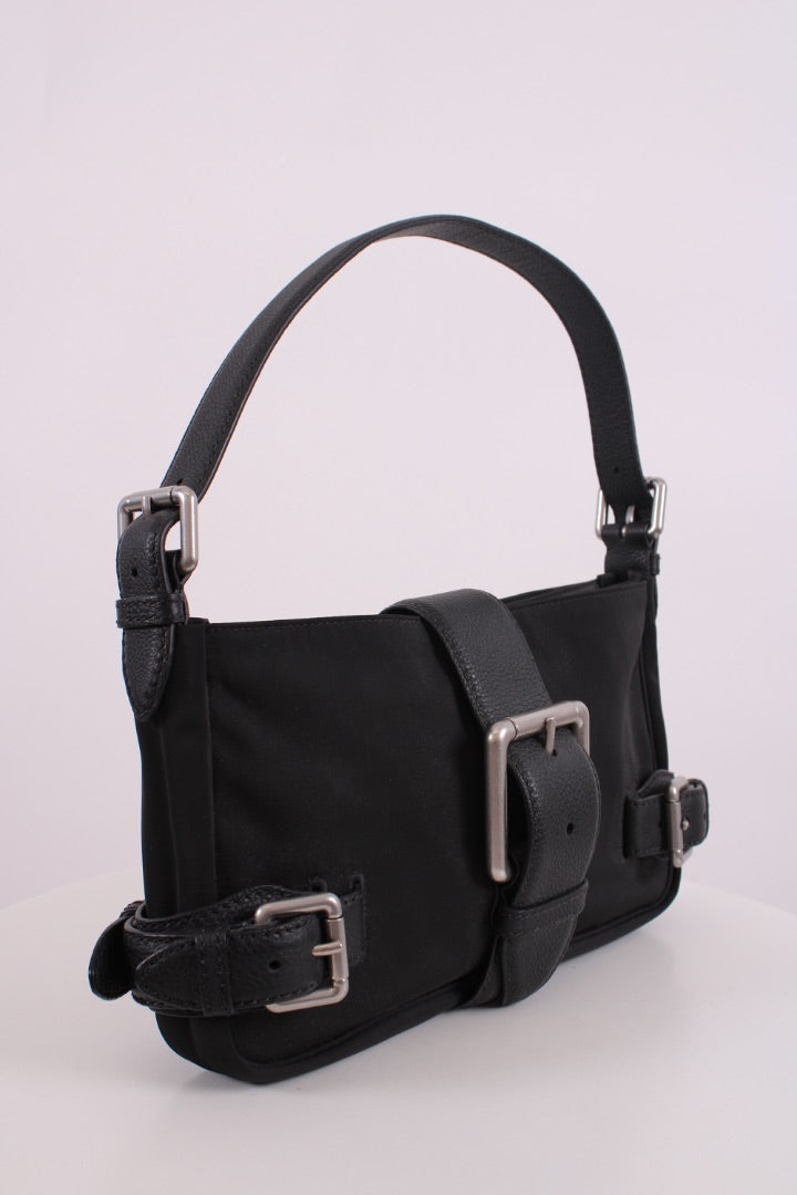 Bottega Veneta Nylon Leather Shoulder Bag Black
