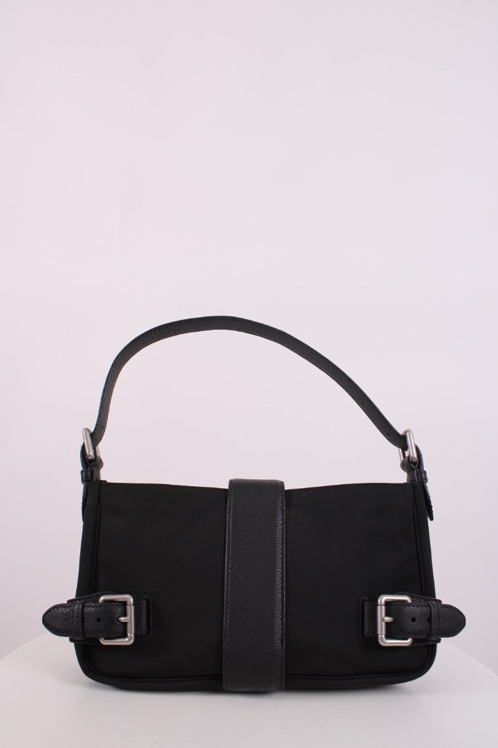 Bottega Veneta Nylon Leather Shoulder Bag Black