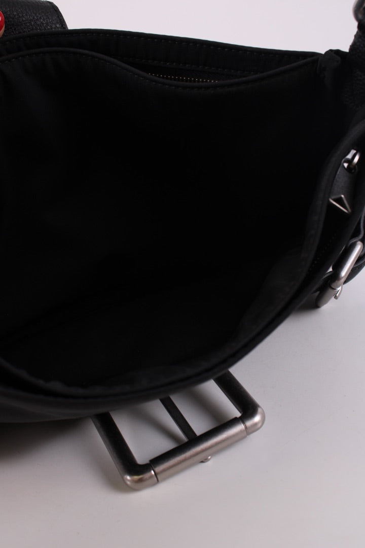 Bottega Veneta Nylon Leather Shoulder Bag Black