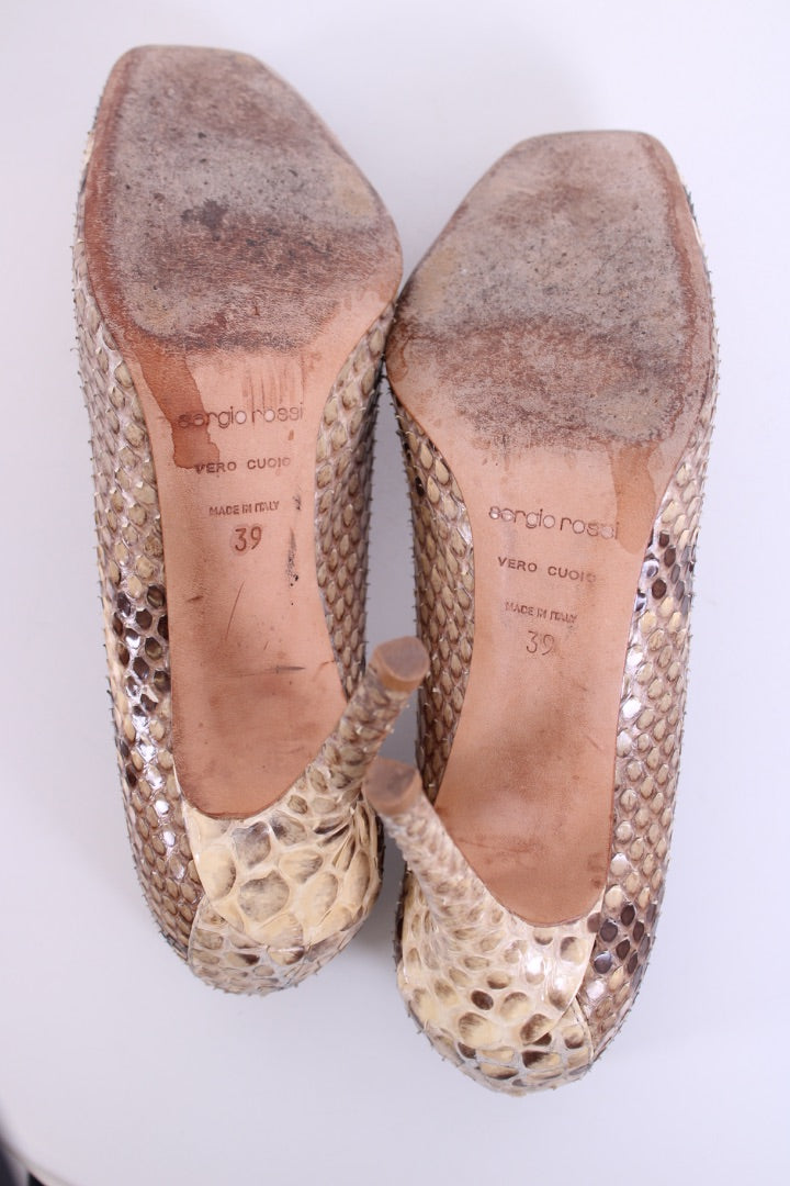 Sergio Rossi Python Square toe heels Snakeskin 39