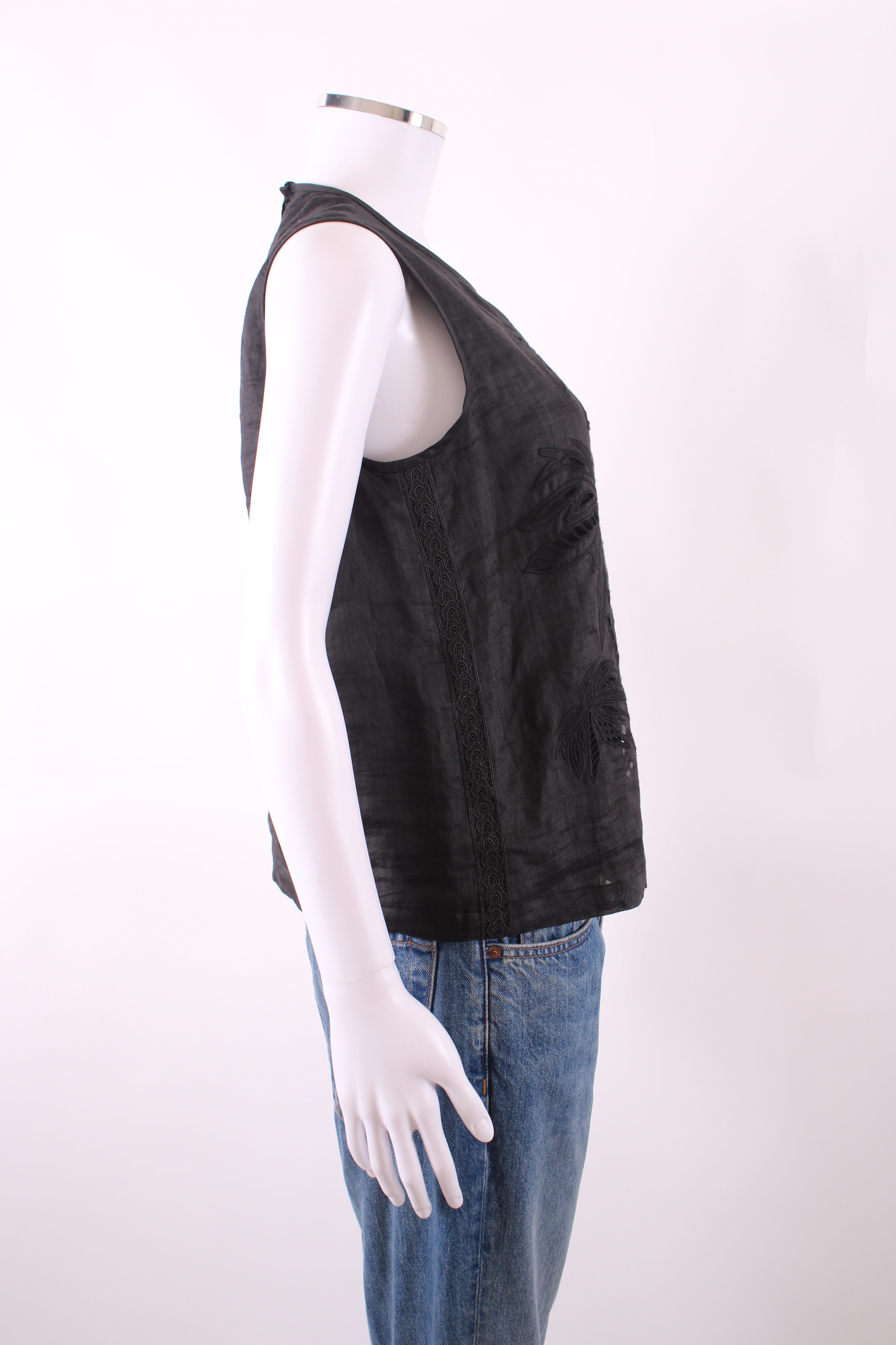 Max Mara Linen look embroiders sleeveless top Black