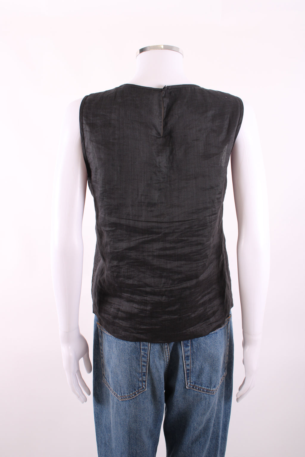 Max Mara Linen look embroiders sleeveless top Black