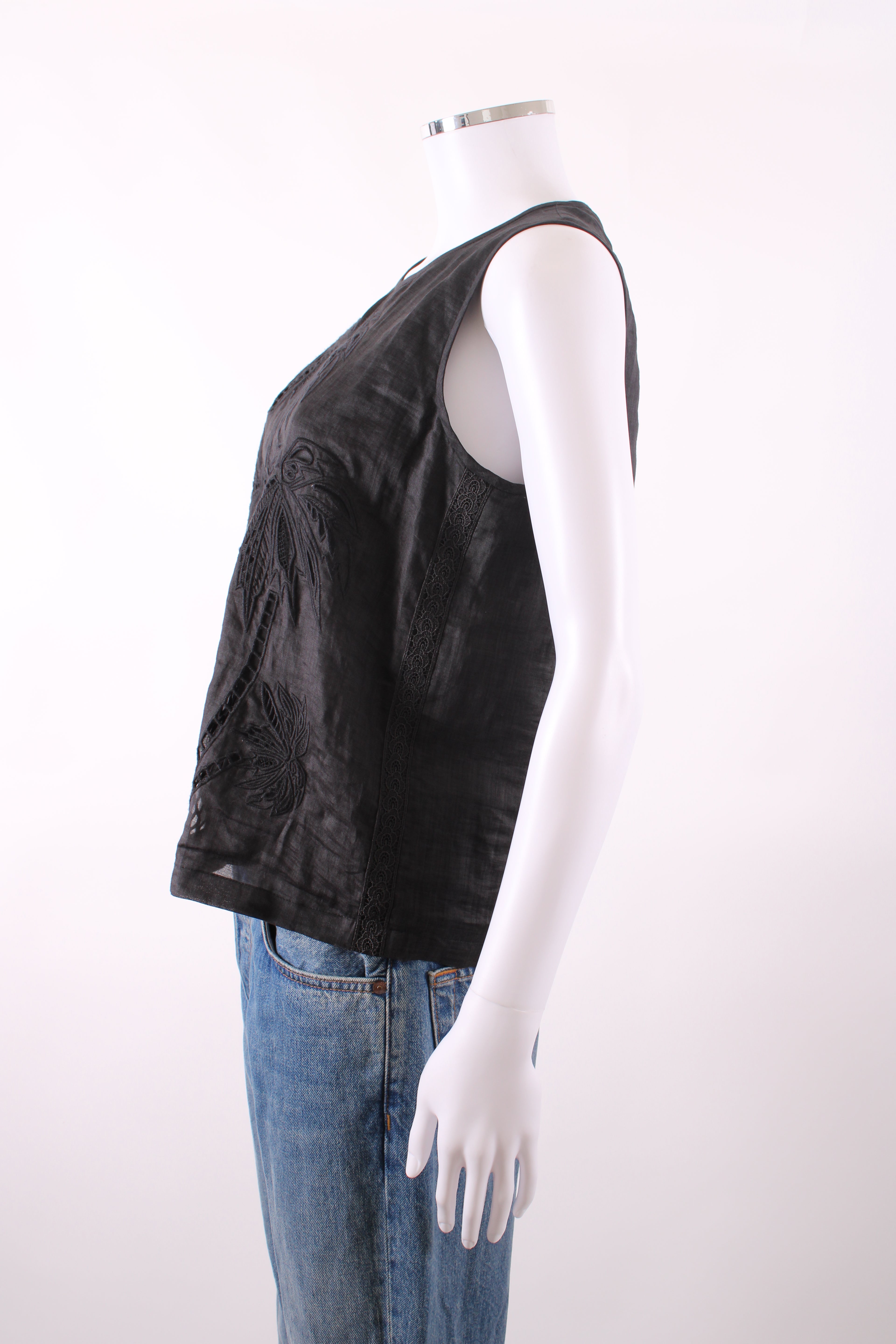 Max Mara Linen look embroiders sleeveless top Black