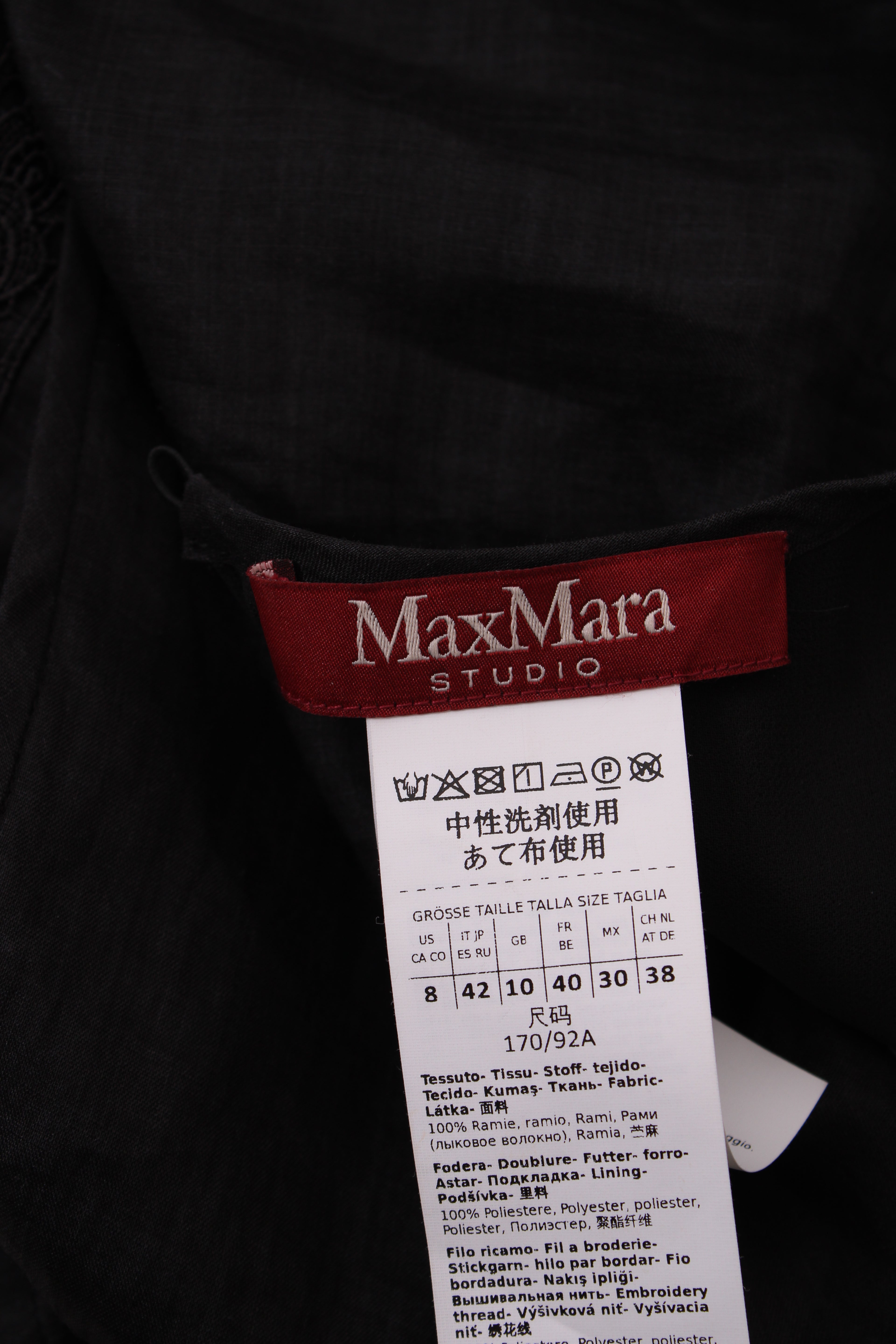 Max Mara Linen look embroiders sleeveless top Black