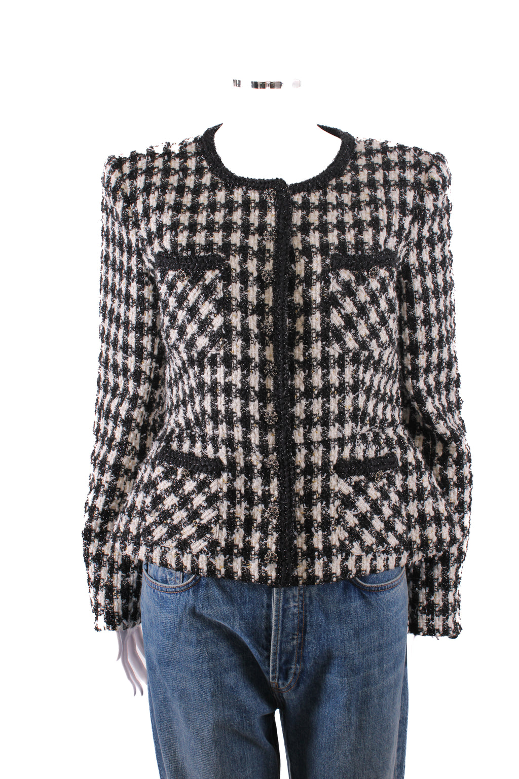 Self Portrait Check Boucle Jacket Black/ White 14
