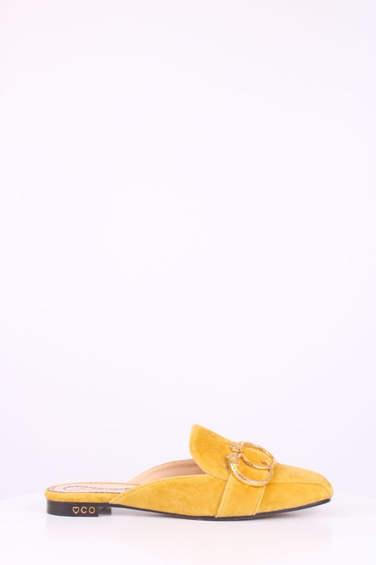 Charlotte Olympia Velvet Mule Loafers Mustard 38